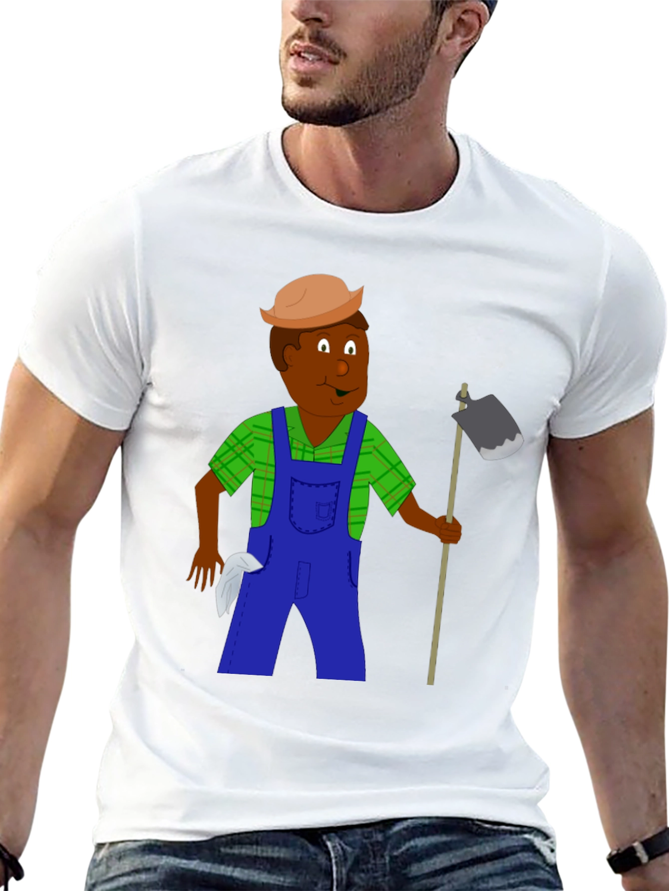 Cartoon Farmer Graphic Tee - Black Unisex T-Shirt
