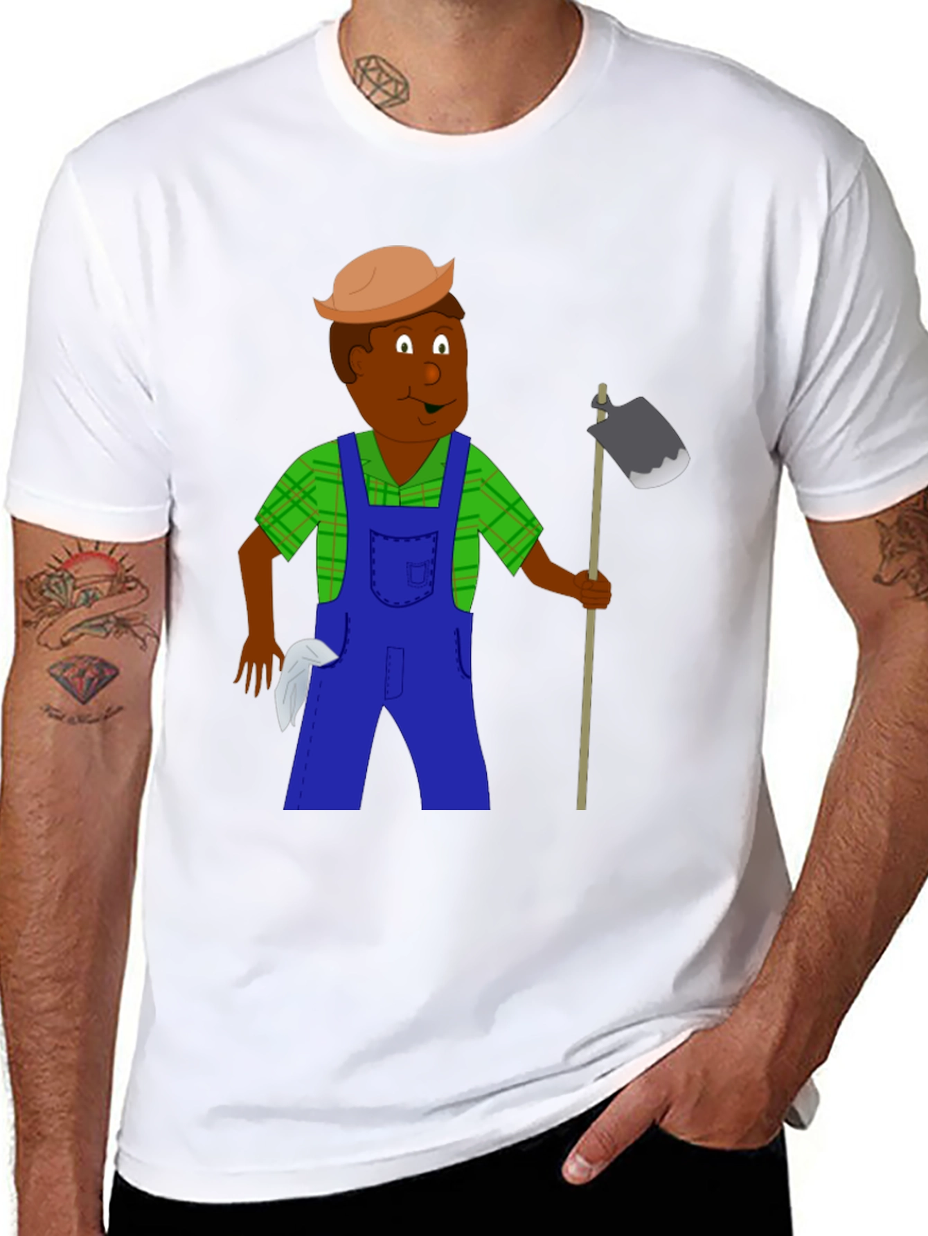 Cartoon Farmer Graphic Tee - Black Unisex T-Shirt
