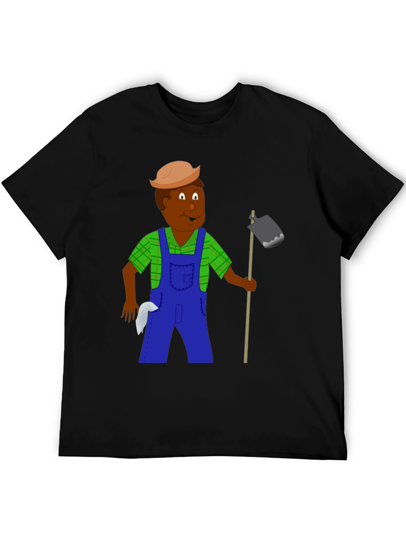 Cartoon Farmer Graphic Tee - Black Unisex T-Shirt