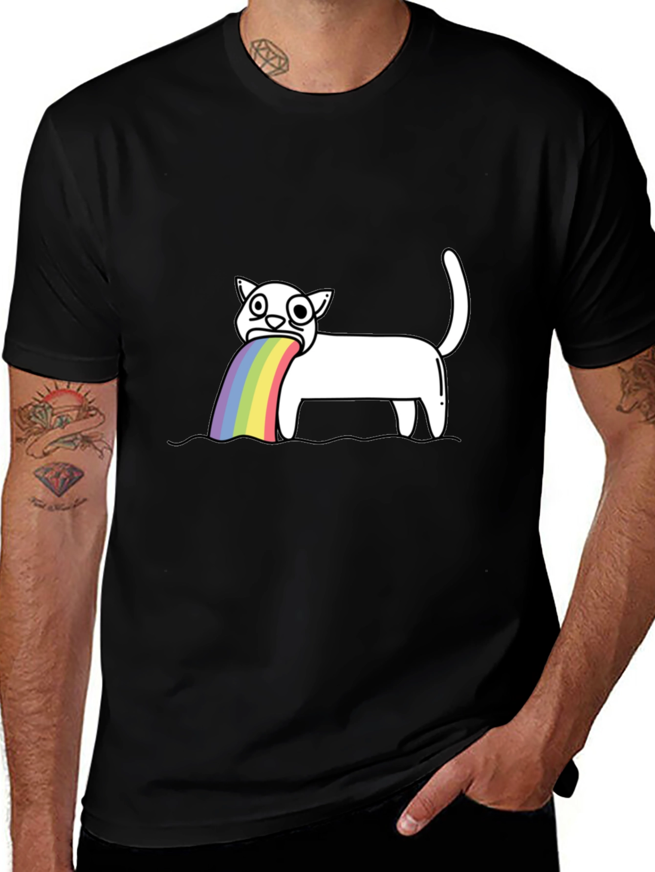 Rainbow Puke Cat Graphic Tee