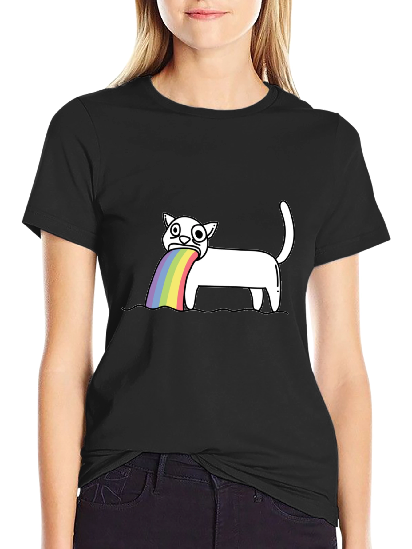 Rainbow Puke Cat Graphic Tee