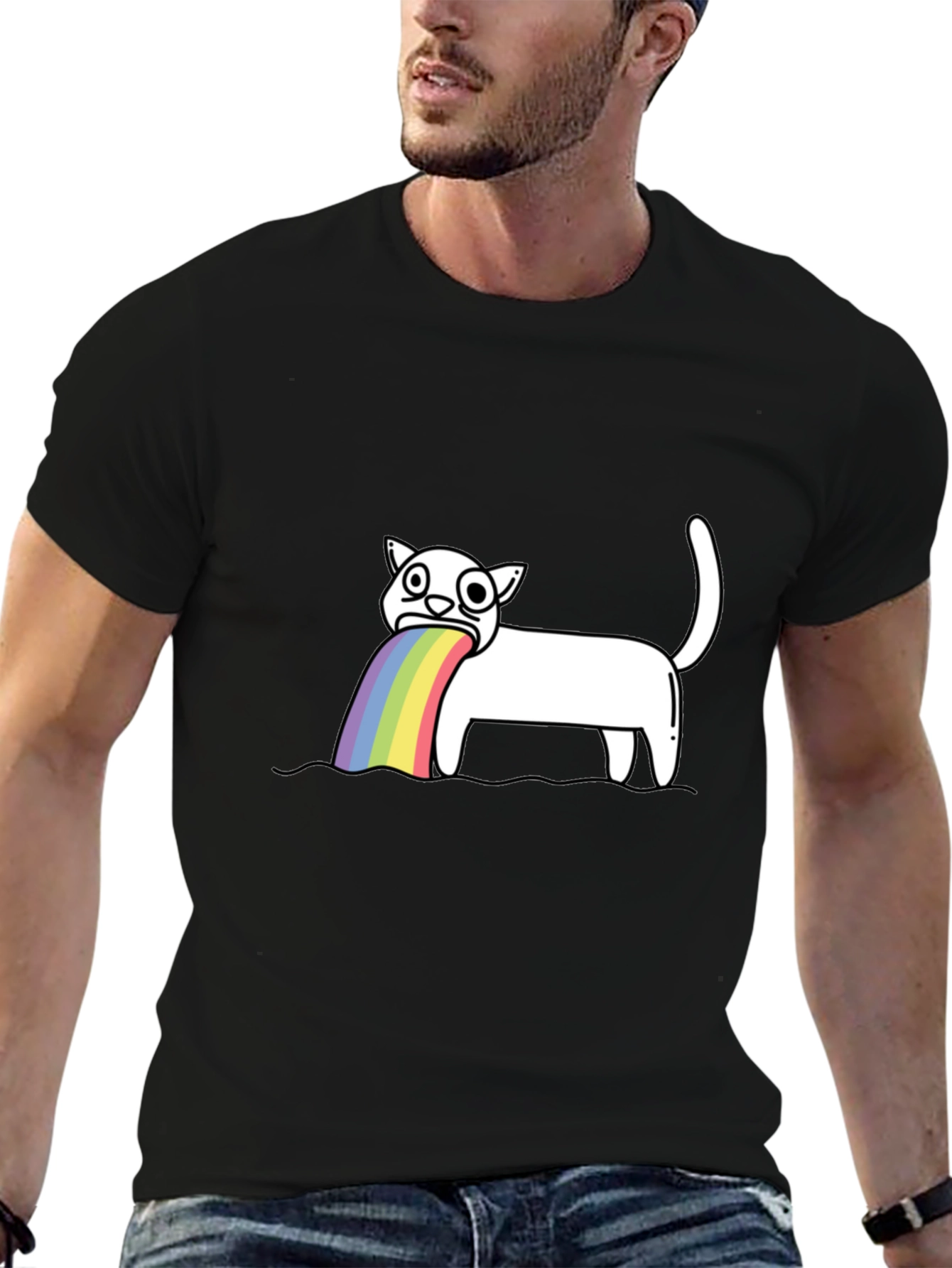 Rainbow Puke Cat Graphic Tee
