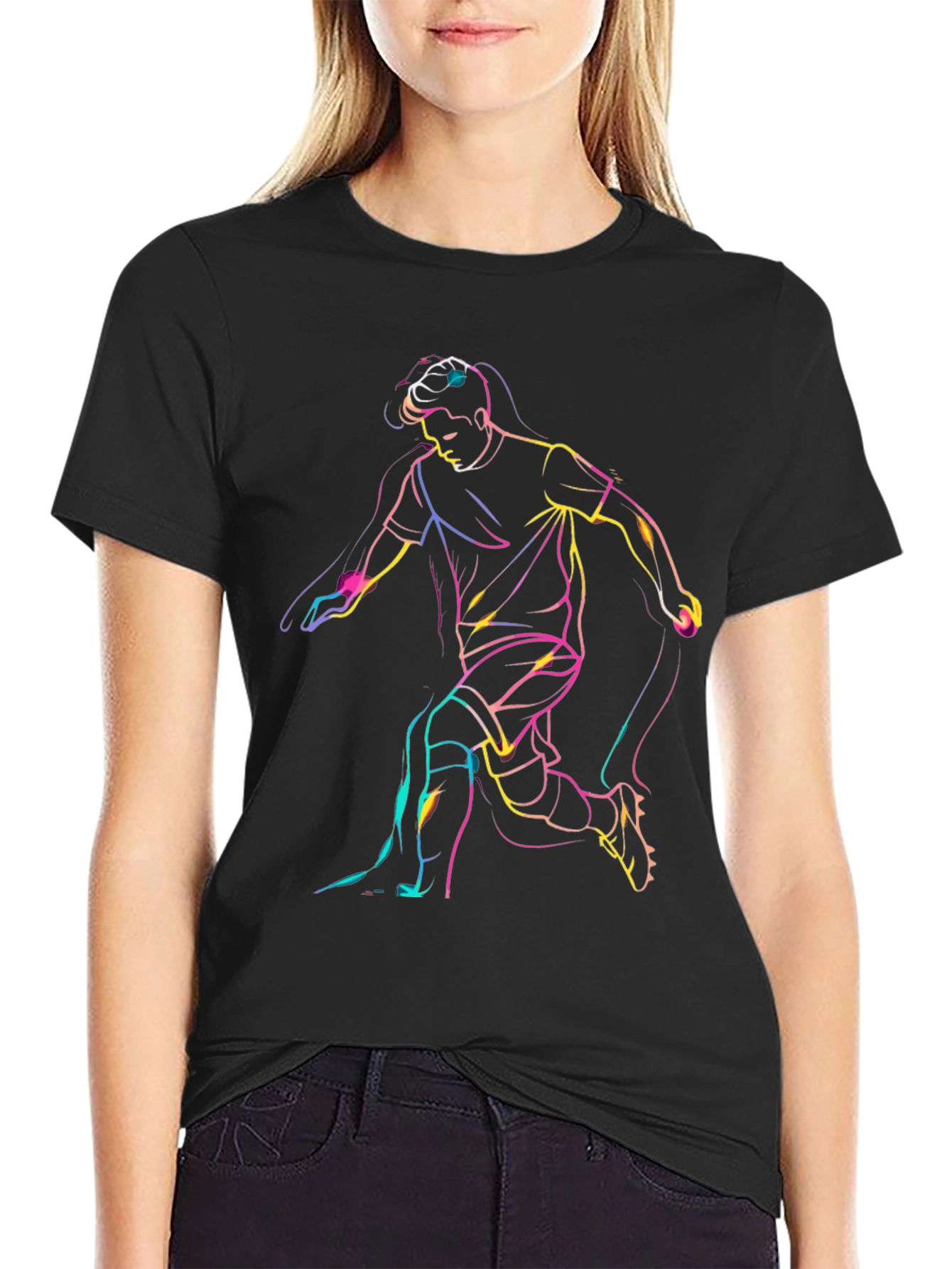 Neon Soccer Player Graphic T-Shirt - Black