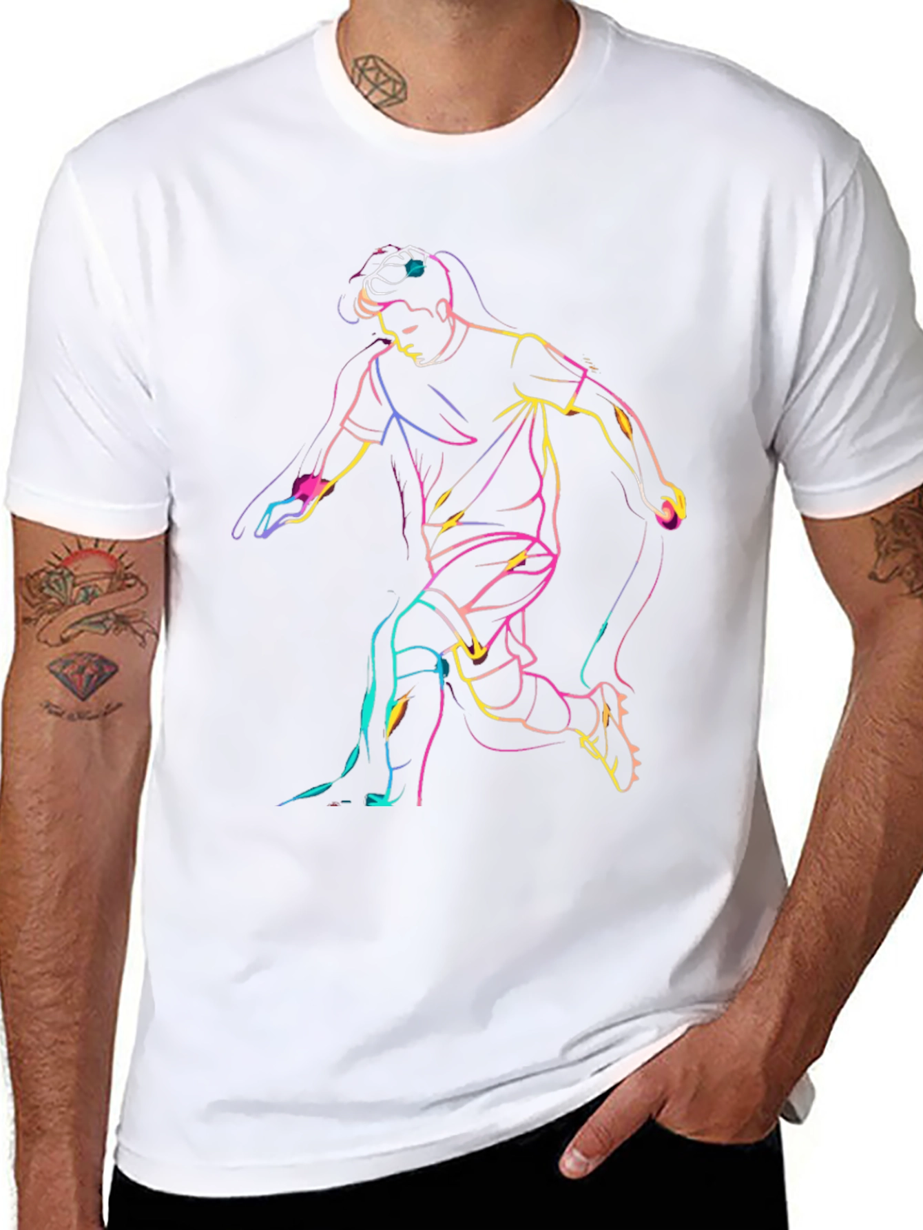 Neon Soccer Player Graphic T-Shirt - Black