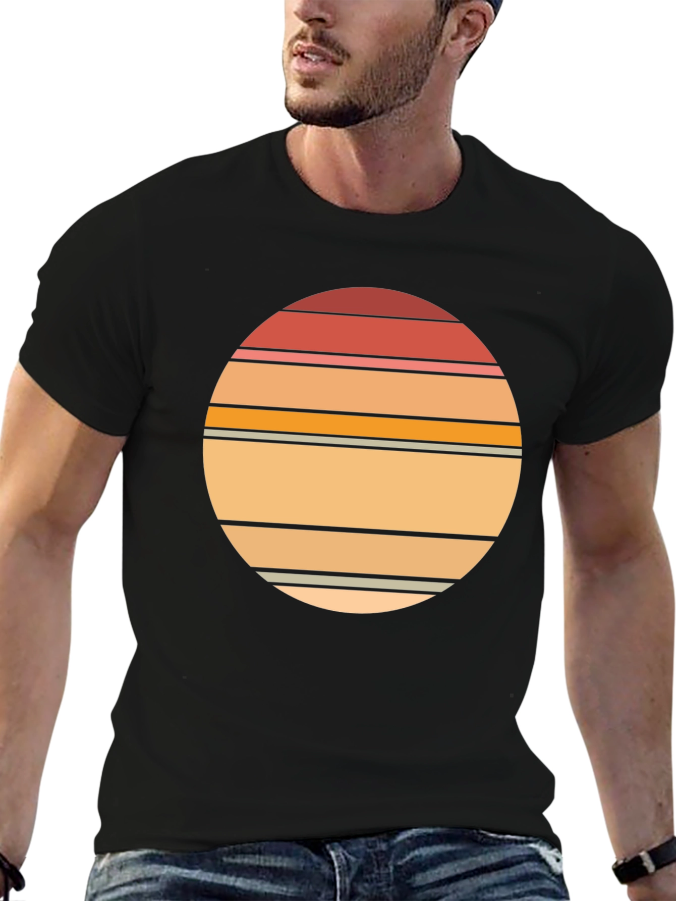 Retro Sunset Circle Graphic Tee - Stylish Black T-Shirt