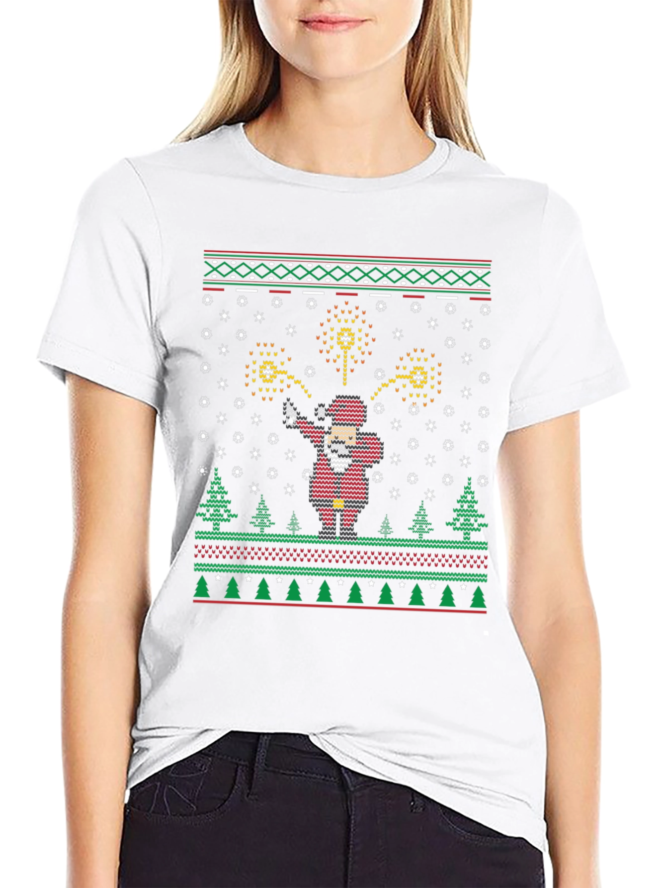 Festive Dabbing Santa Ugly Christmas Sweater T-Shirt