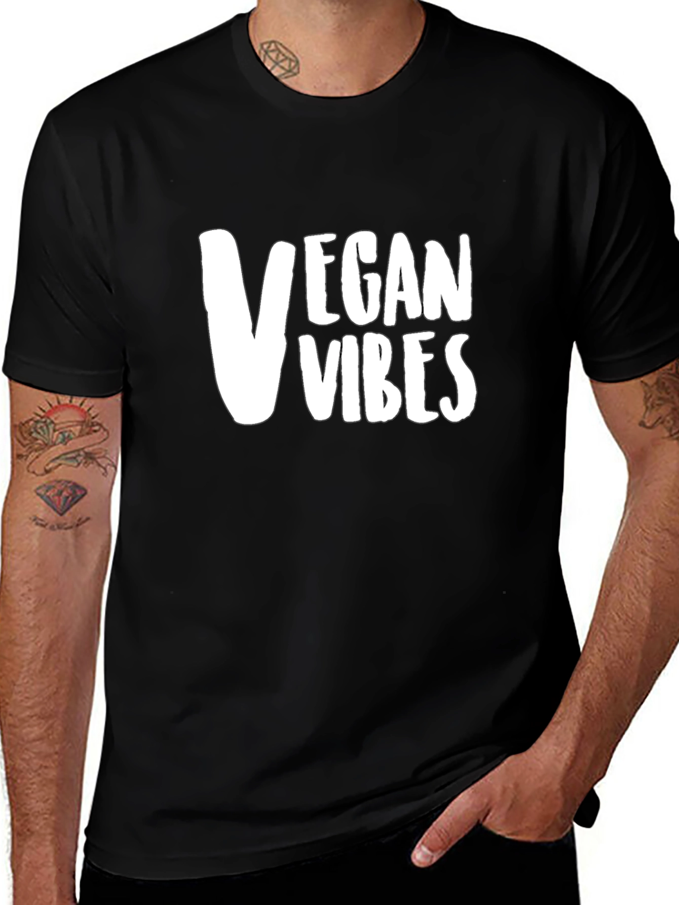 Vegan Vibes Graphic Tee - Black Cotton T-Shirt