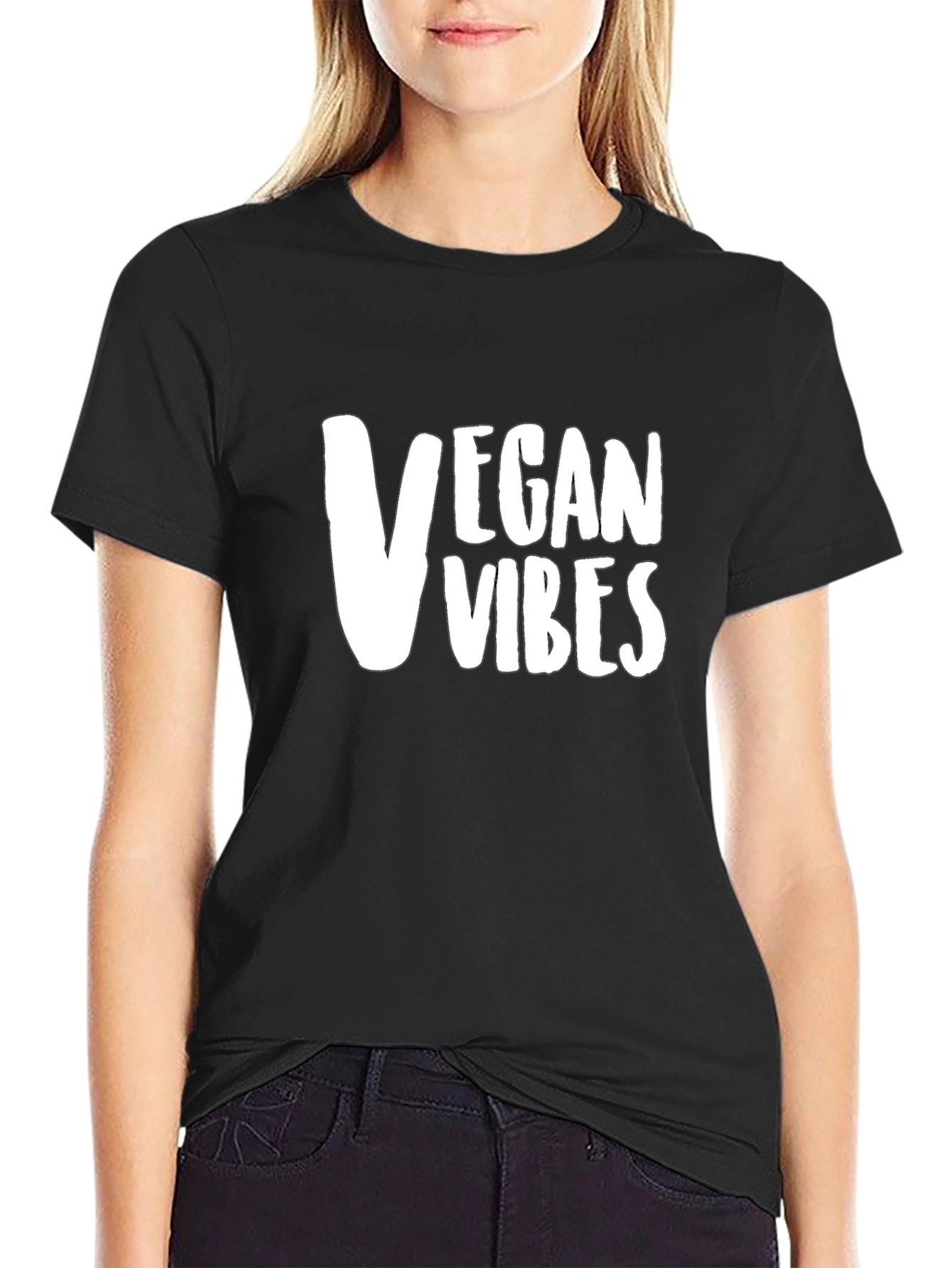 Vegan Vibes Graphic Tee - Black Cotton T-Shirt