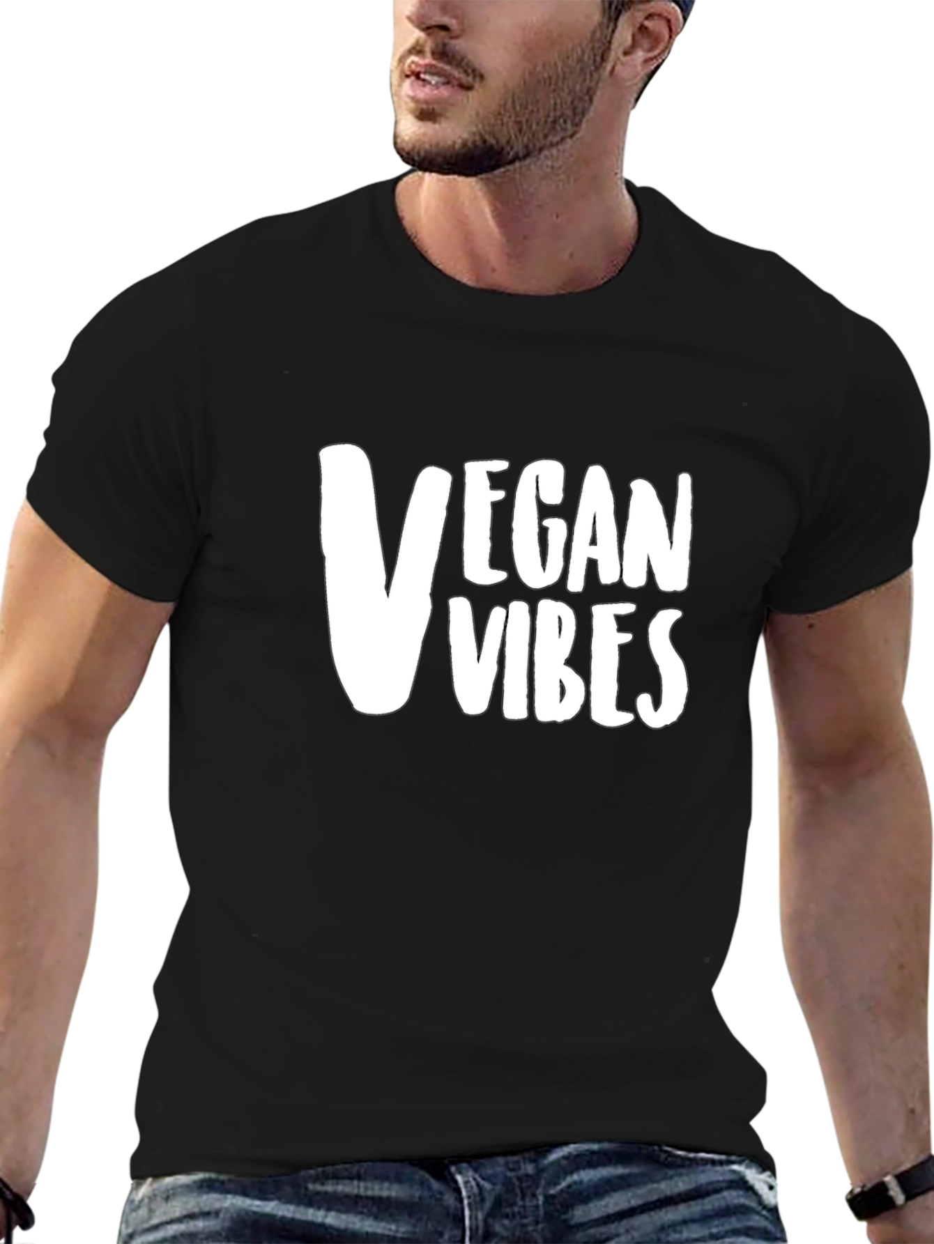 Vegan Vibes Graphic Tee - Black Cotton T-Shirt