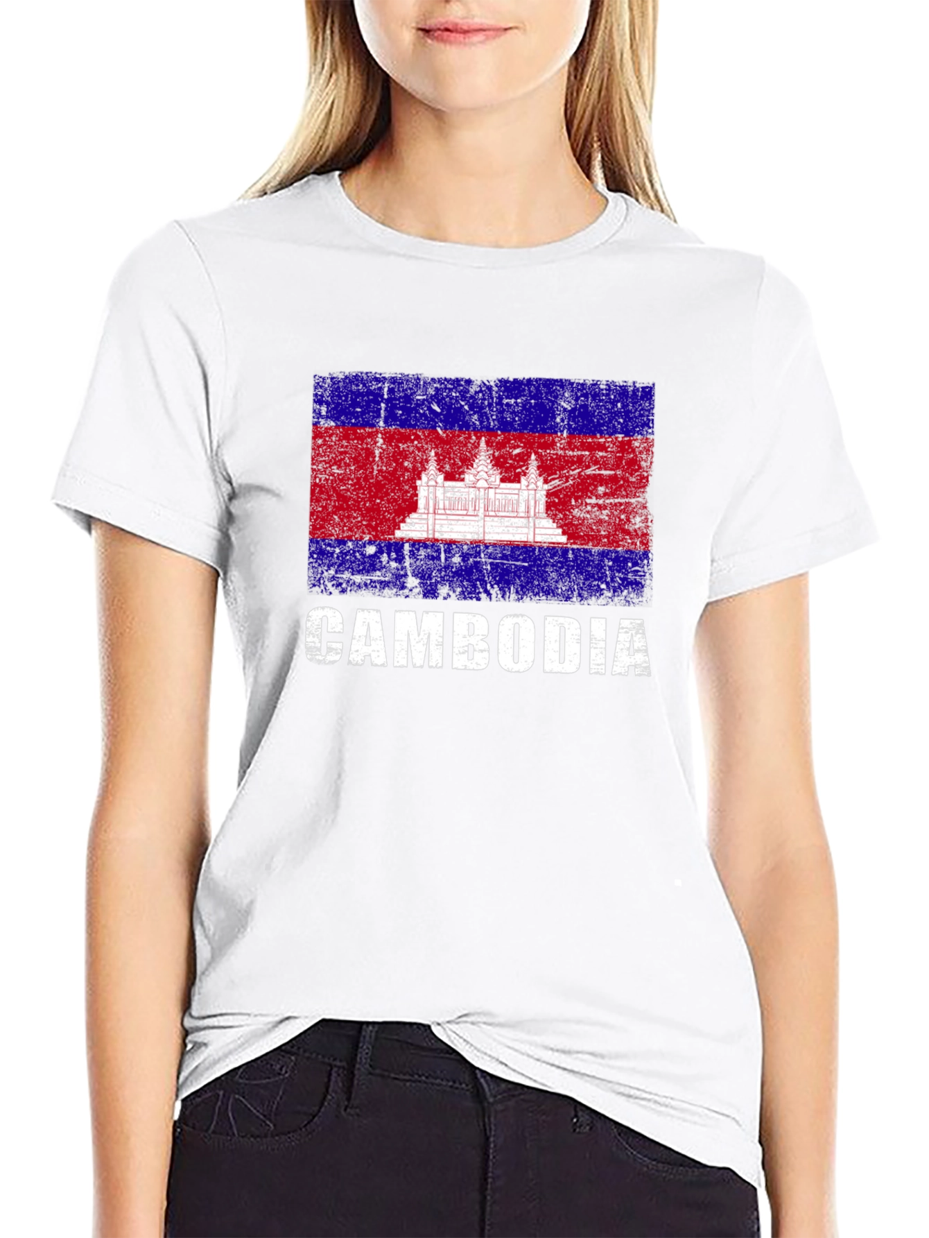 Cambodia Flag Distressed Graphic T-Shirt