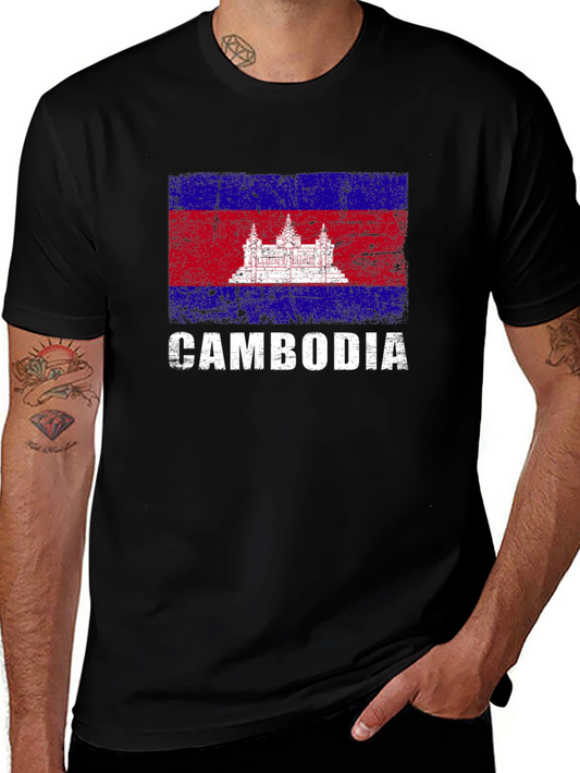 Cambodia Flag Distressed Graphic T-Shirt