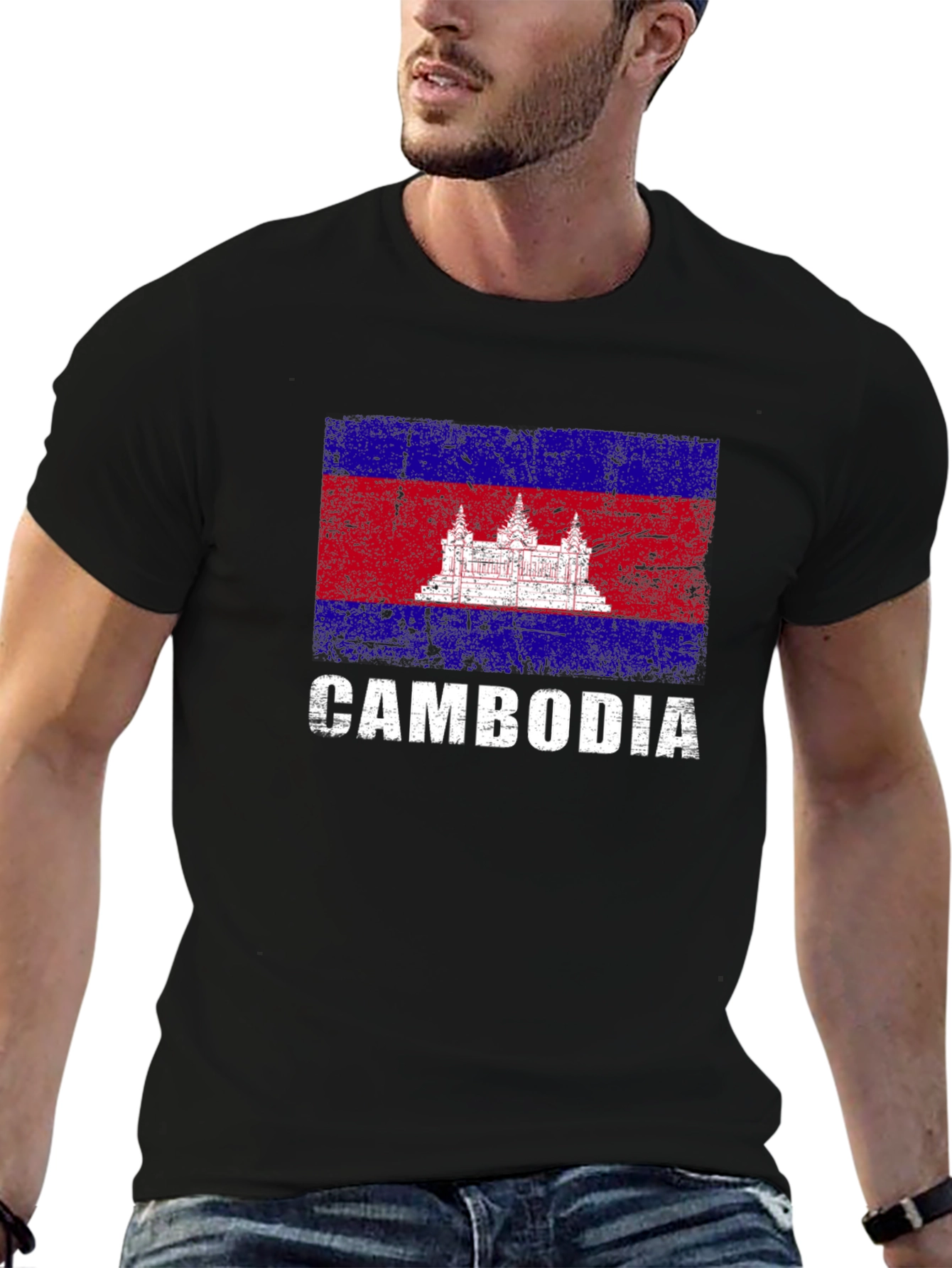 Cambodia Flag Distressed Graphic T-Shirt