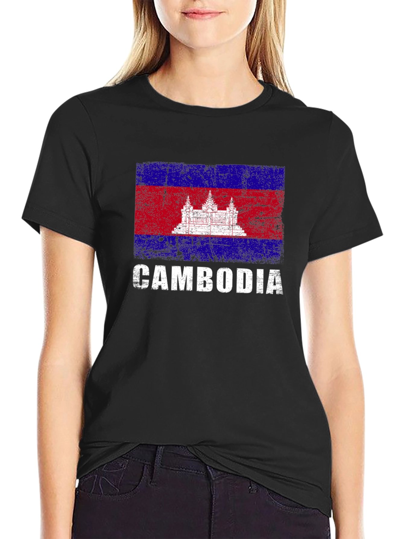 Cambodia Flag Distressed Graphic T-Shirt