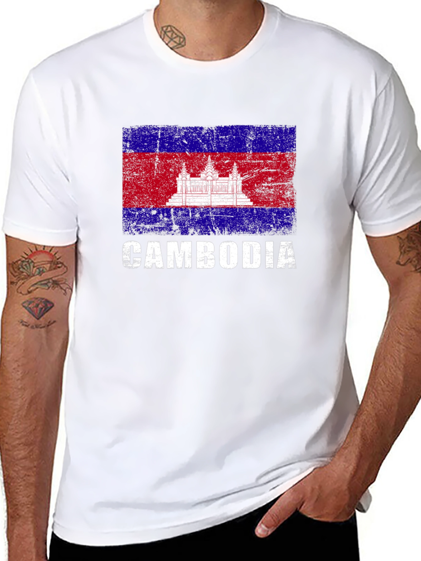 Cambodia Flag Distressed Graphic T-Shirt