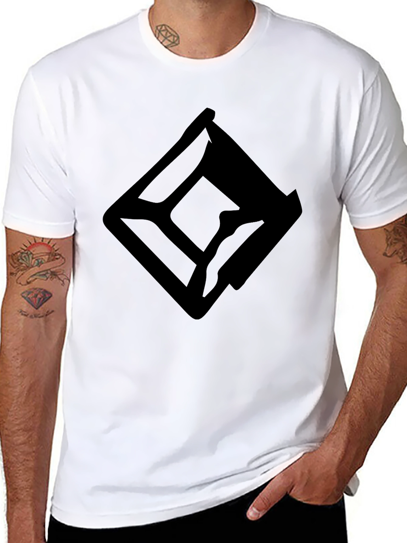 Black Graphic Tee - Abstract Diamond Design