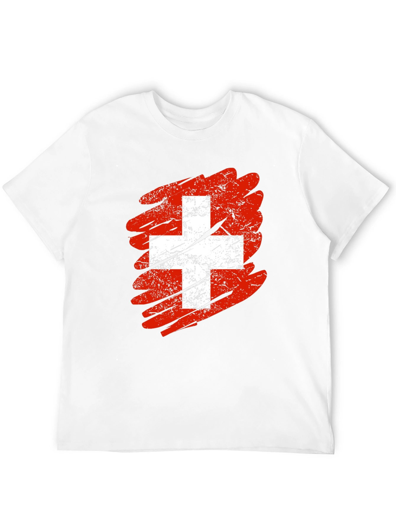 Distressed Swiss Flag Graphic Tee - Mens Black T-Shirt