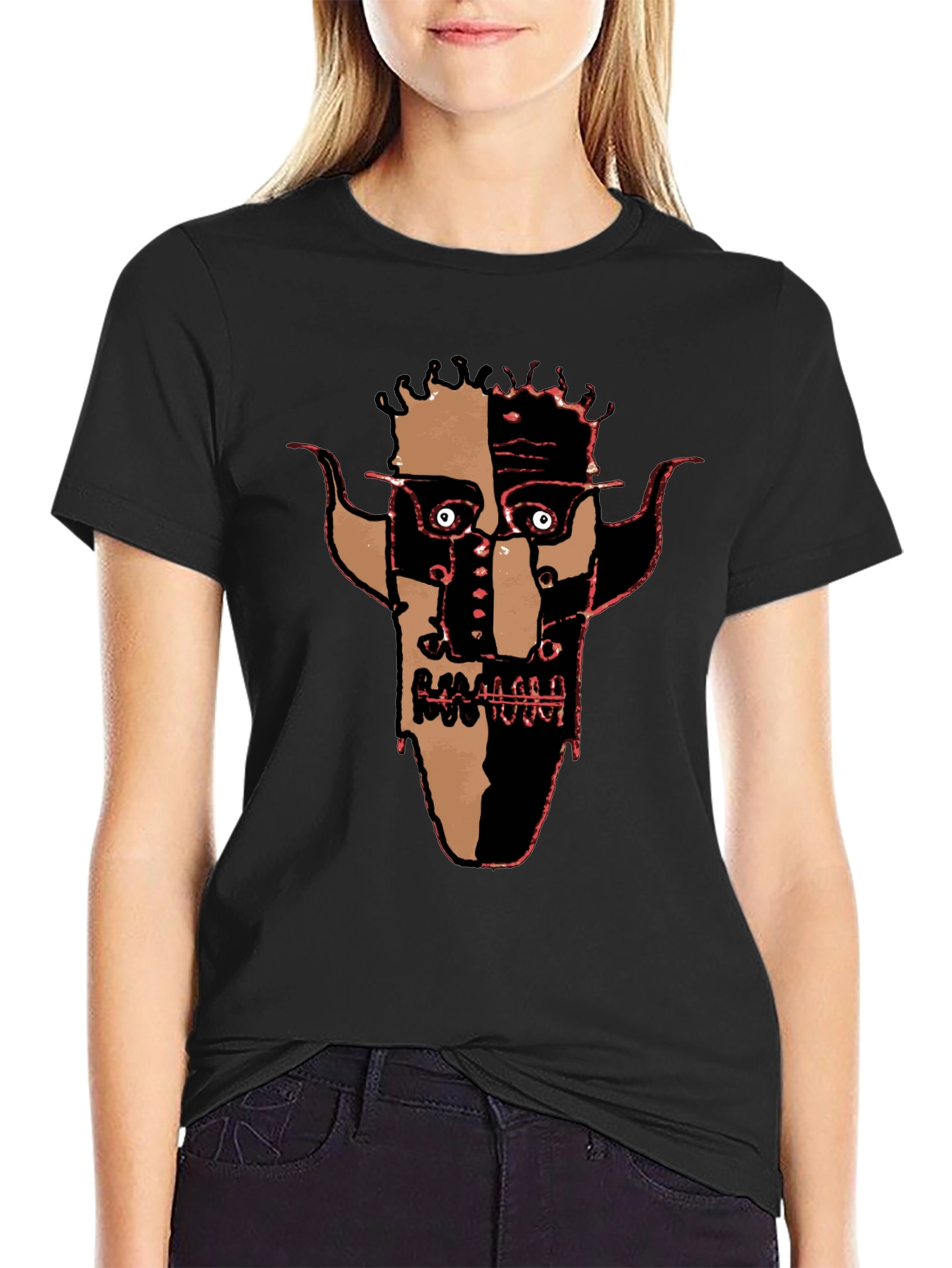 Abstract Face Graphic Black Tee