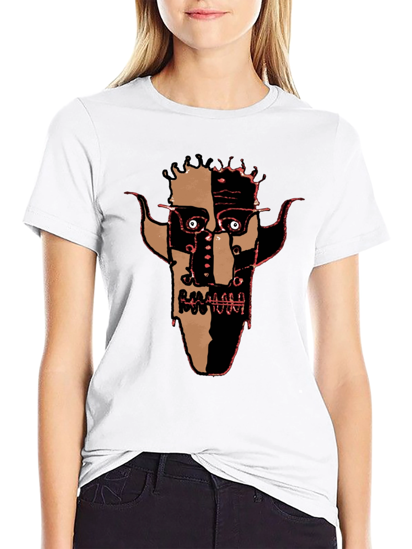Abstract Face Graphic Black Tee
