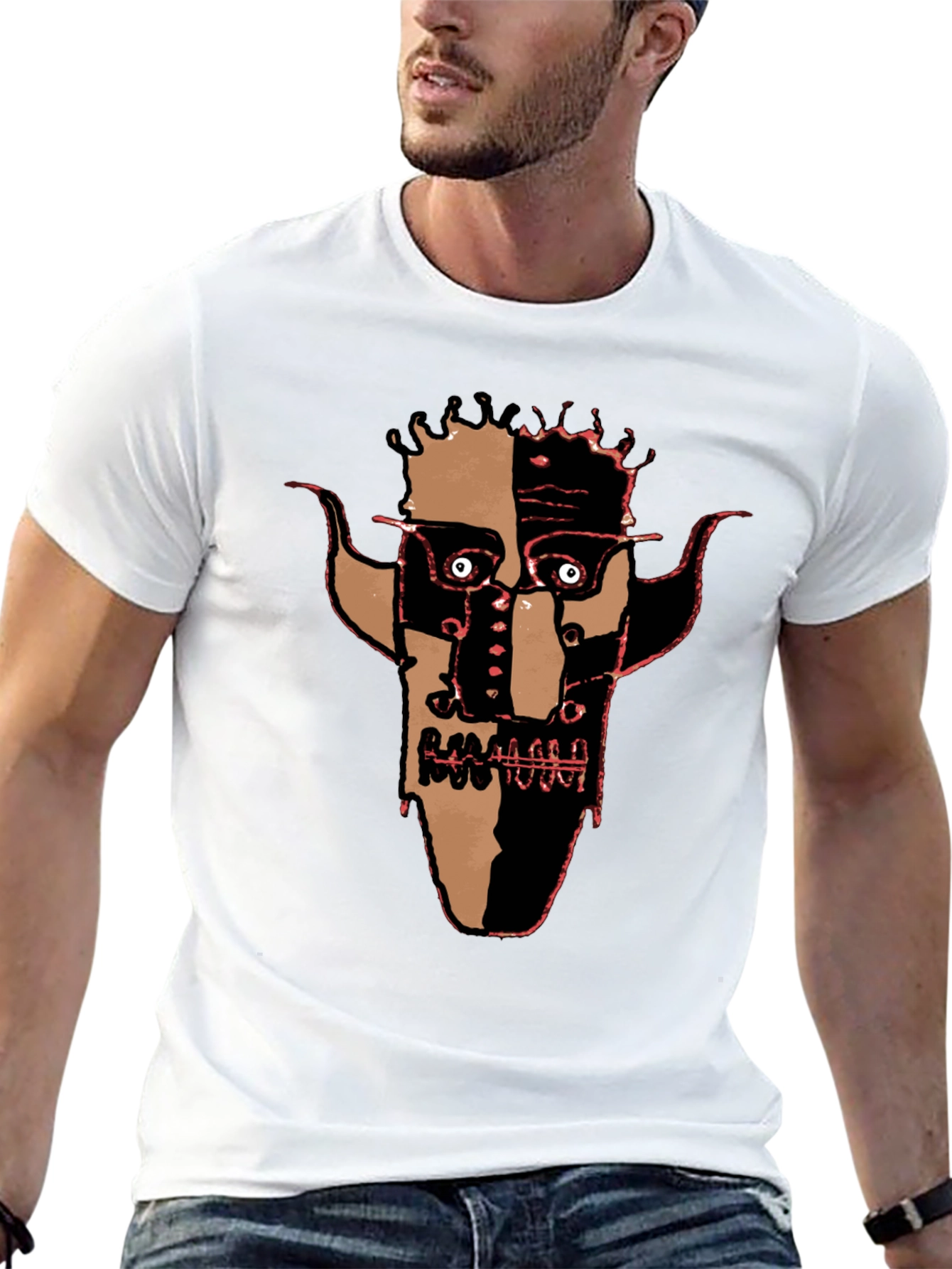 Abstract Face Graphic Black Tee