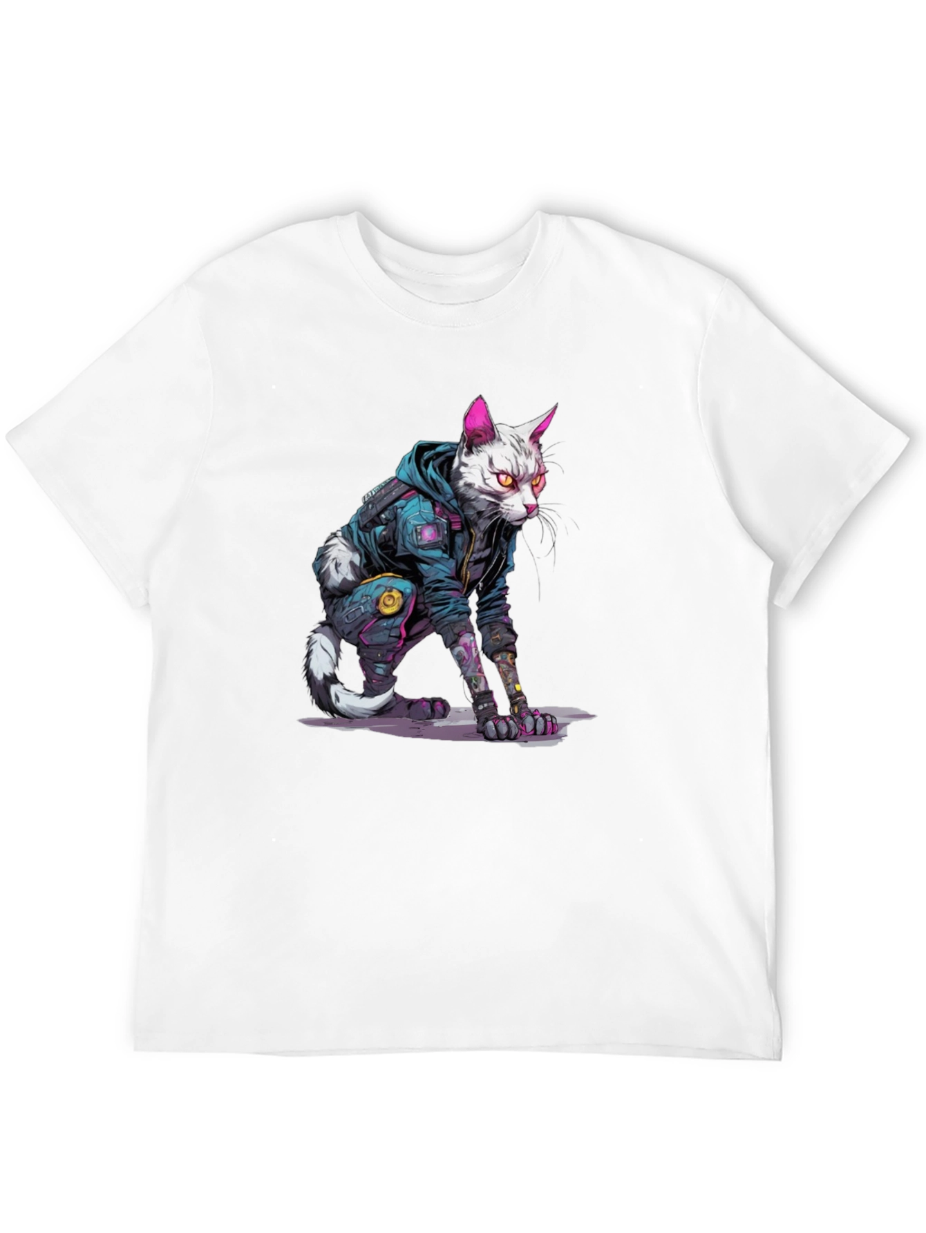 Cyberpunk Cat Graphic Tee - Cool Streetwear Style