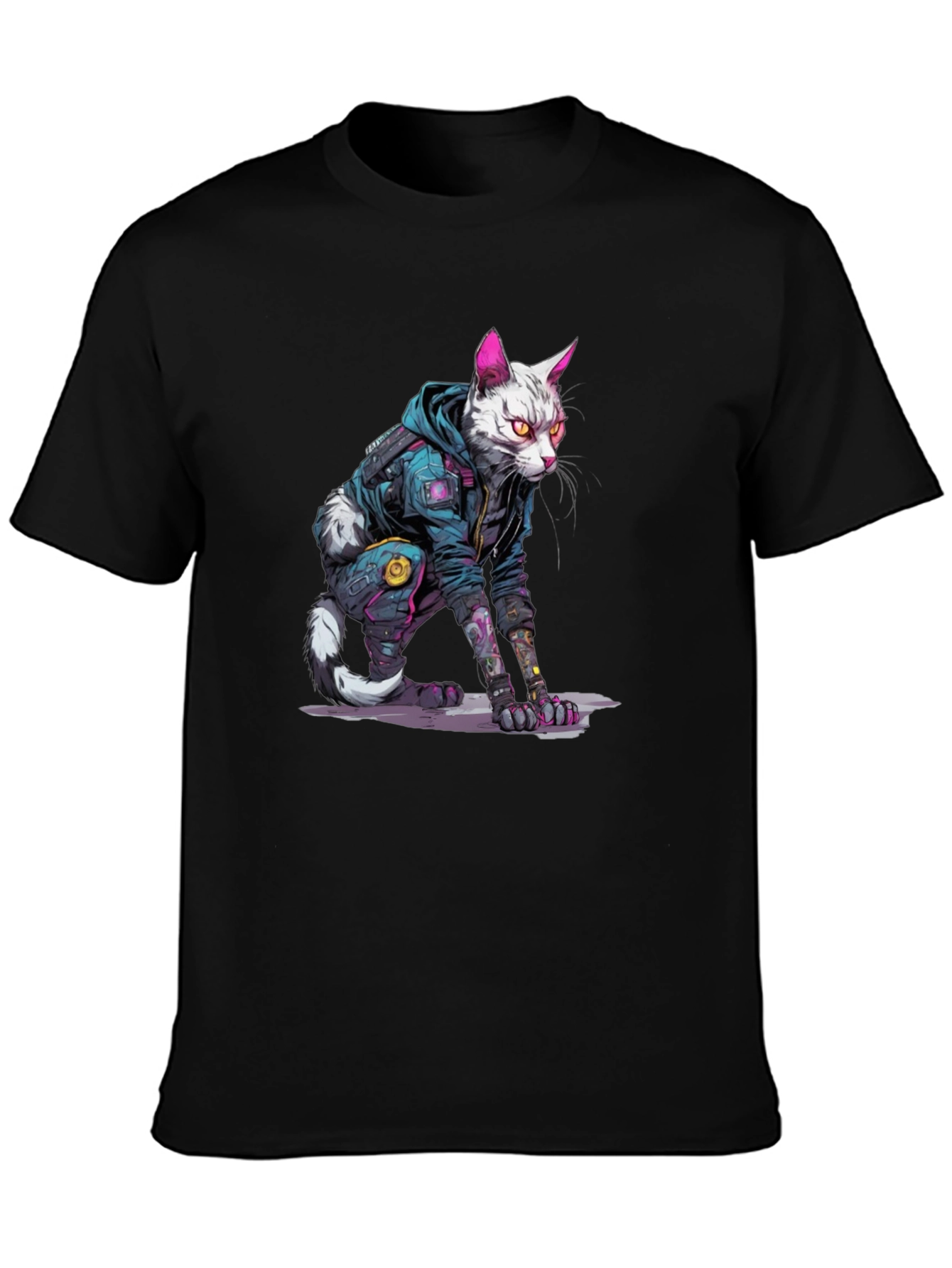 Cyberpunk Cat Graphic Tee - Cool Streetwear Style