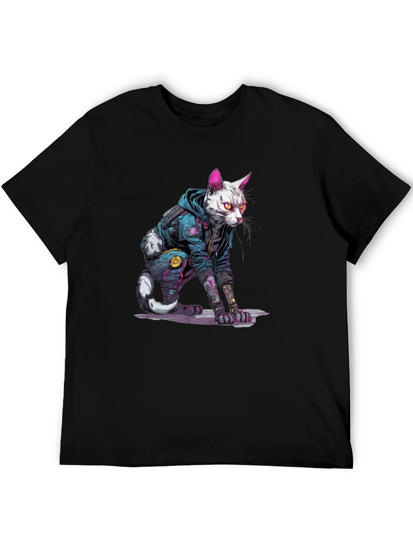 Cyberpunk Cat Graphic Tee - Cool Streetwear Style