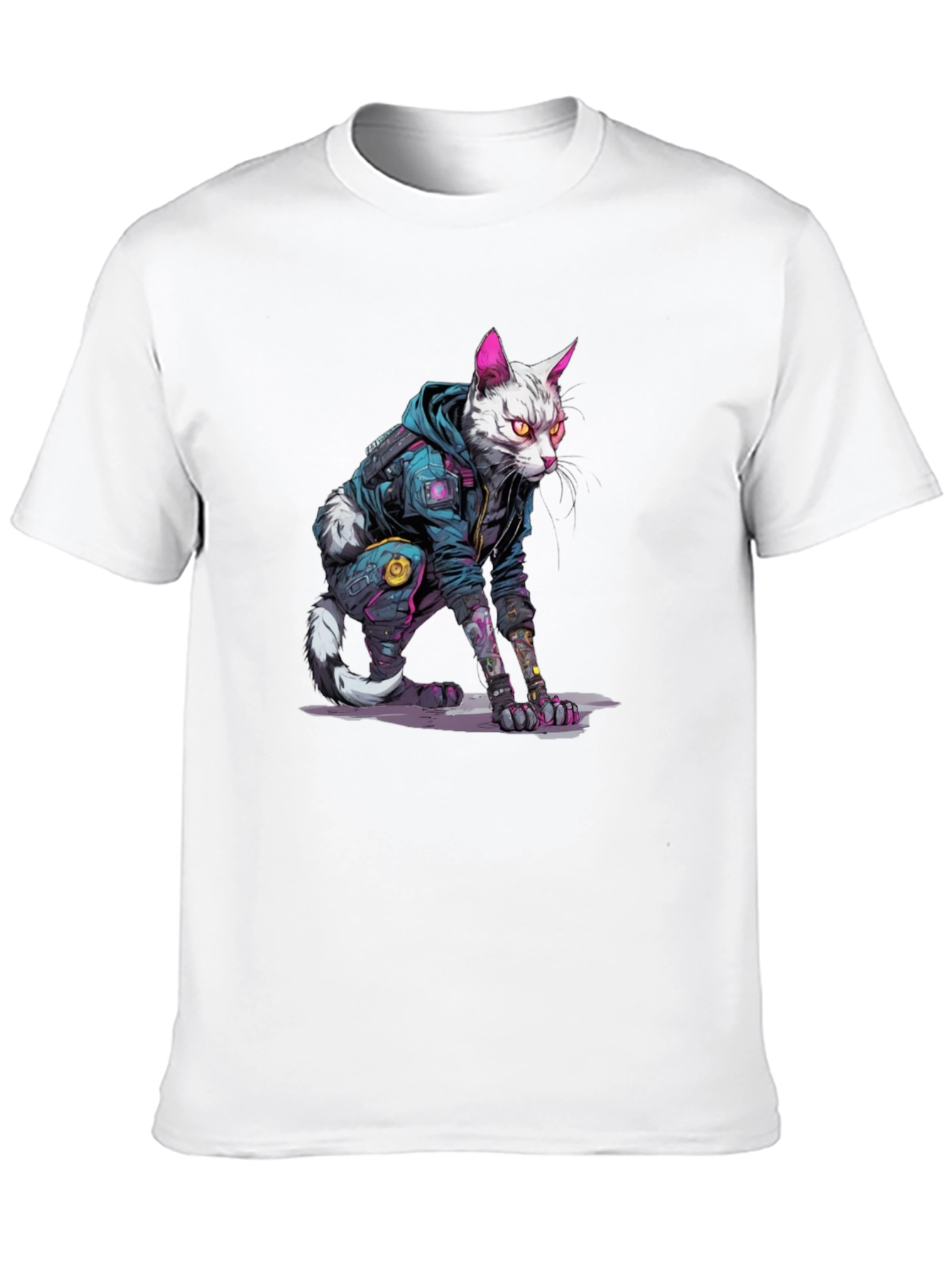 Cyberpunk Cat Graphic Tee - Cool Streetwear Style