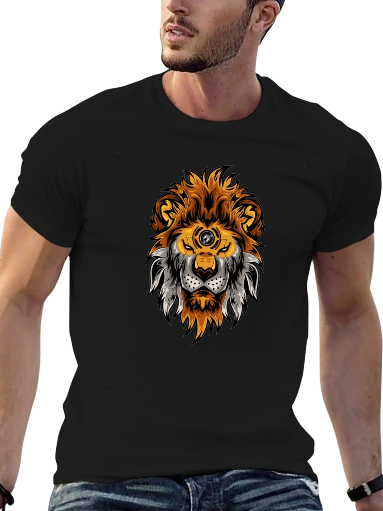 Lion Head Graphic Black T-Shirt