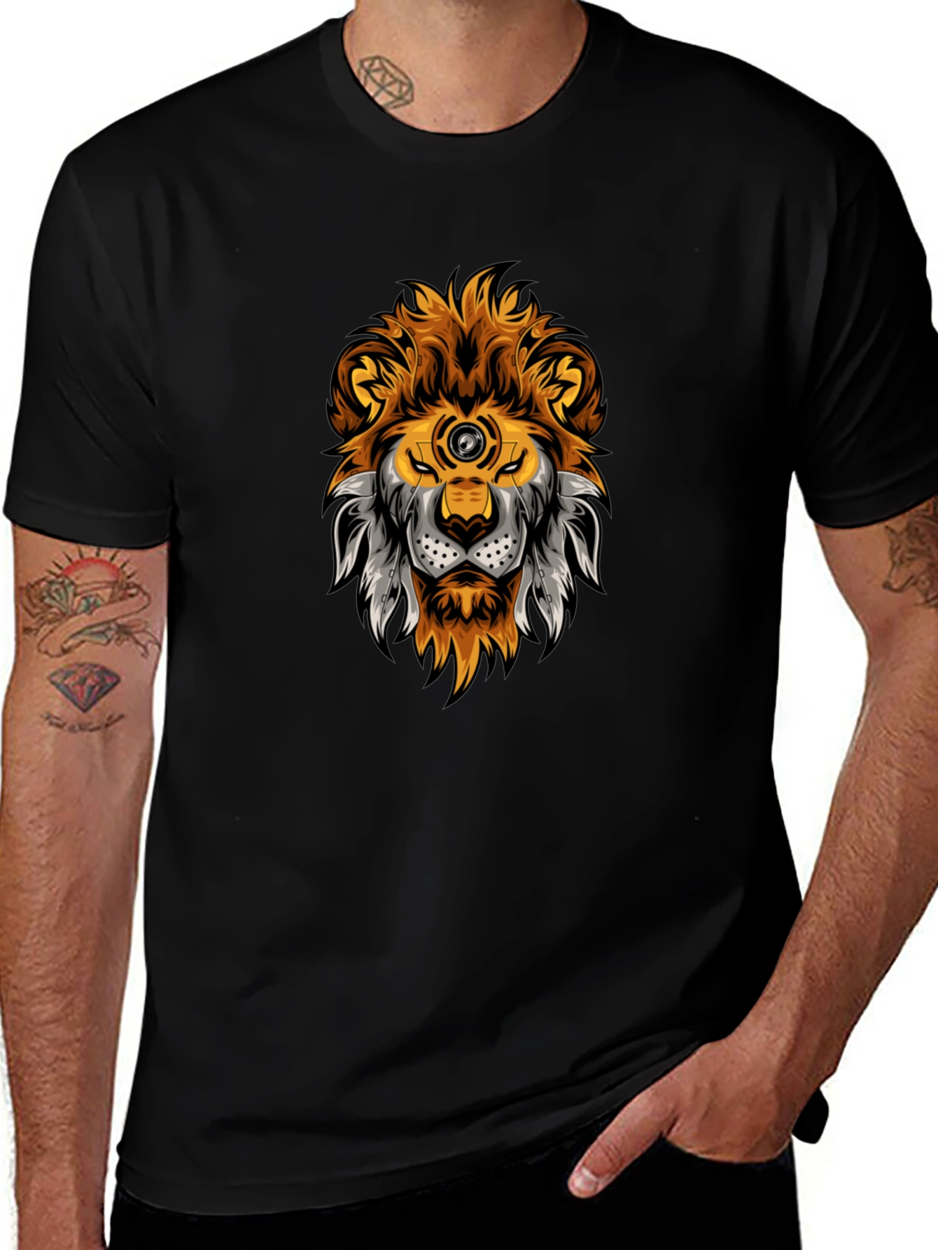 Lion Head Graphic Black T-Shirt