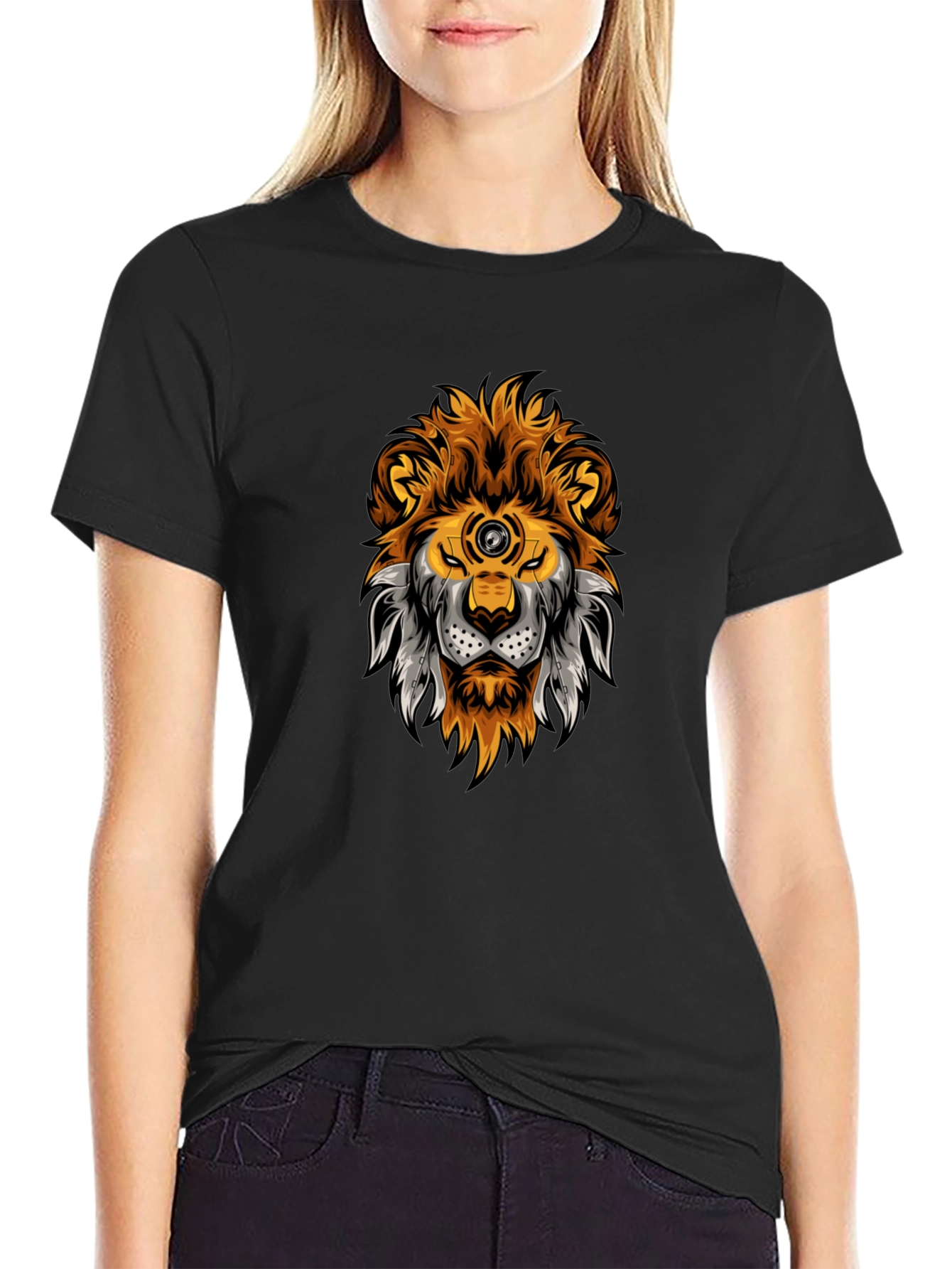 Lion Head Graphic Black T-Shirt