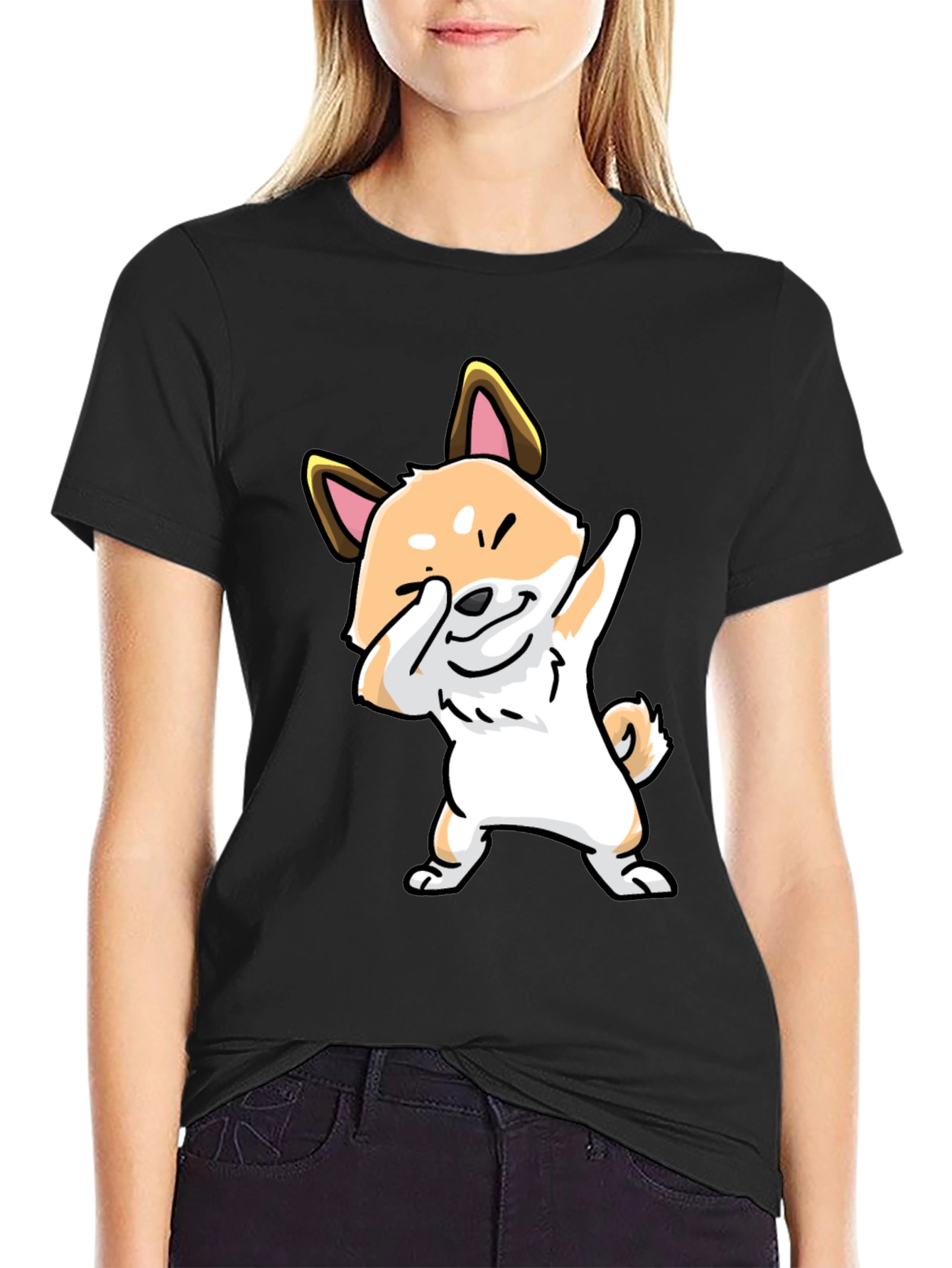 Dabbing Shiba Inu Graphic Tee - Black Cotton T-Shirt