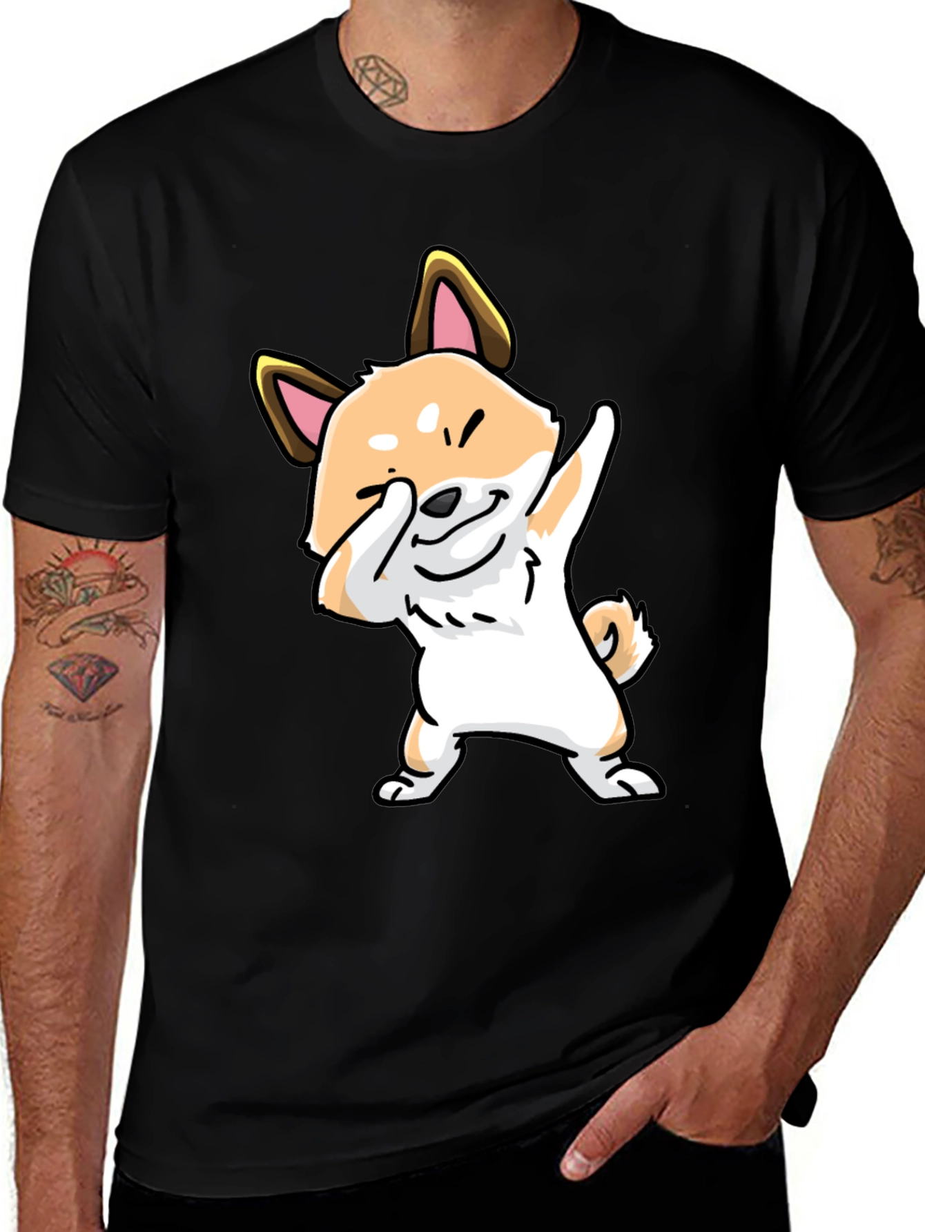 Dabbing Shiba Inu Graphic Tee - Black Cotton T-Shirt