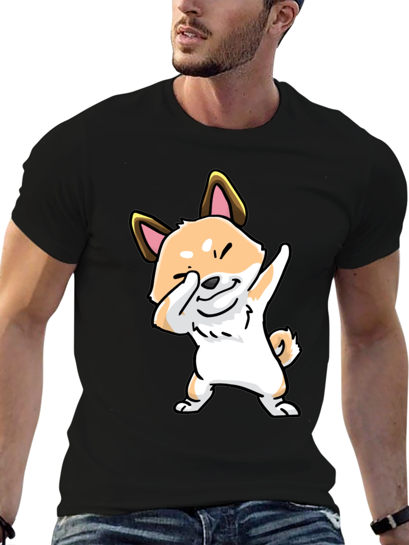 Dabbing Shiba Inu Graphic Tee - Black Cotton T-Shirt