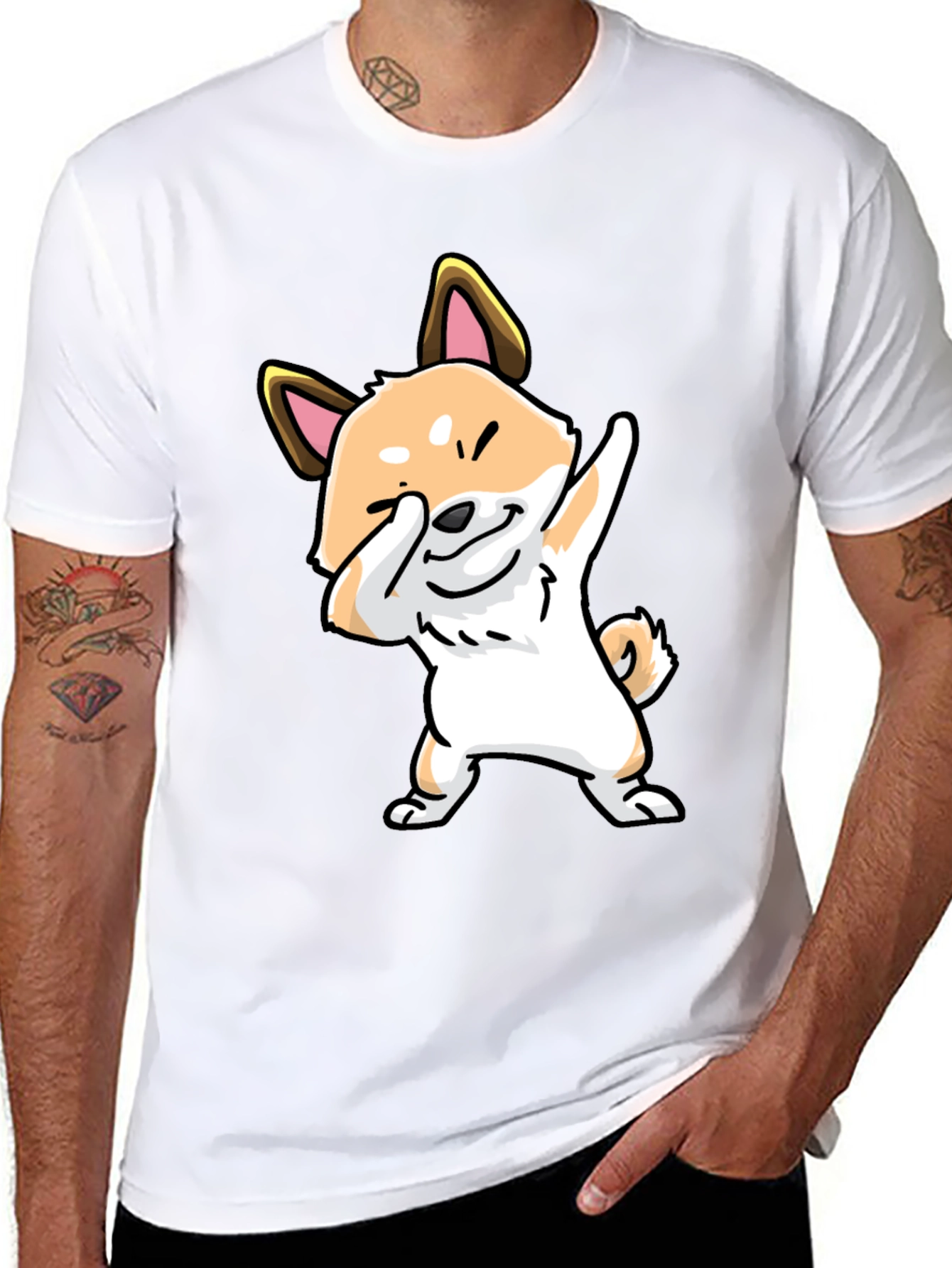 Dabbing Shiba Inu Graphic Tee - Black Cotton T-Shirt