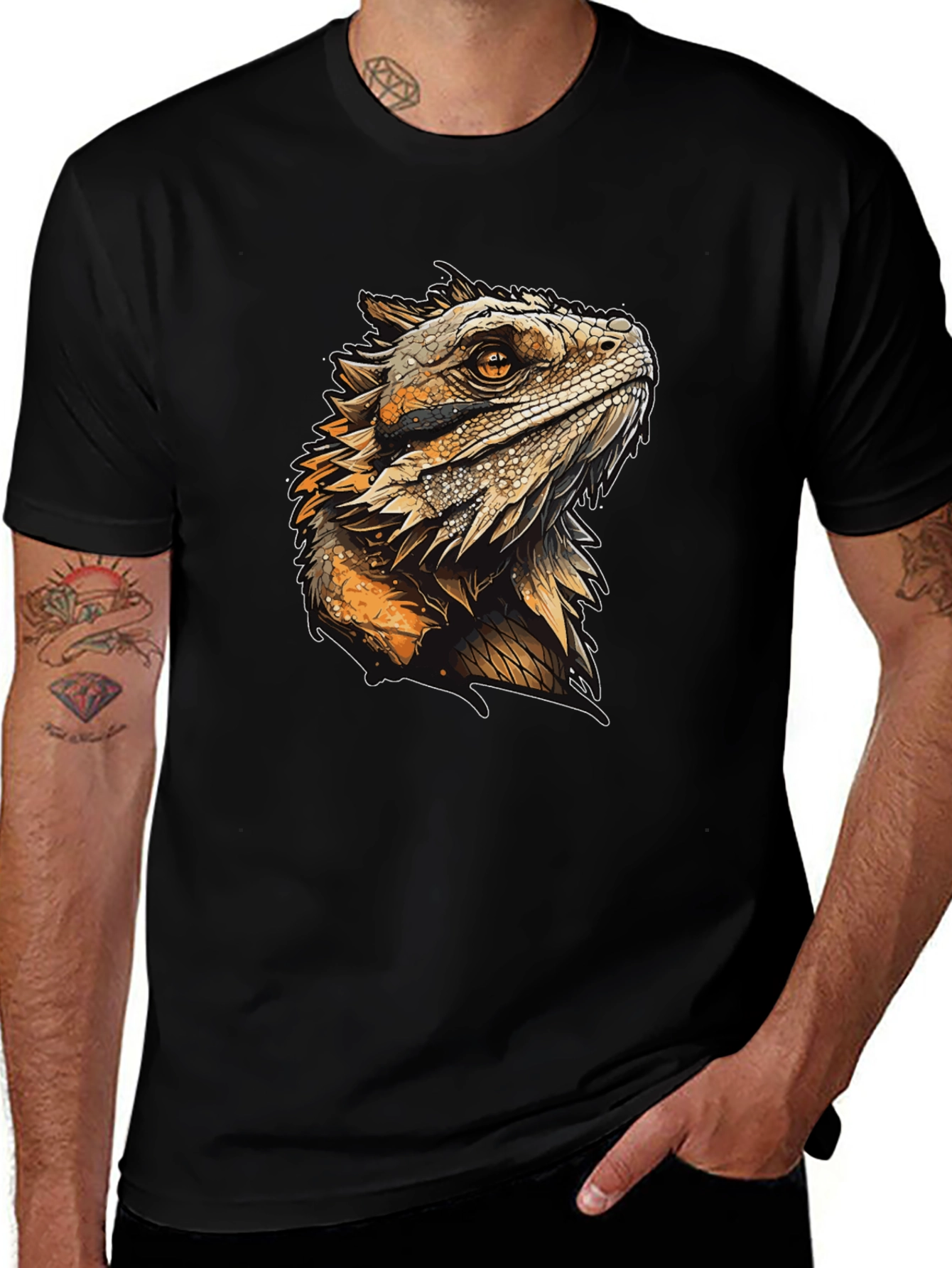Lizard Graphic Print Black T-Shirt