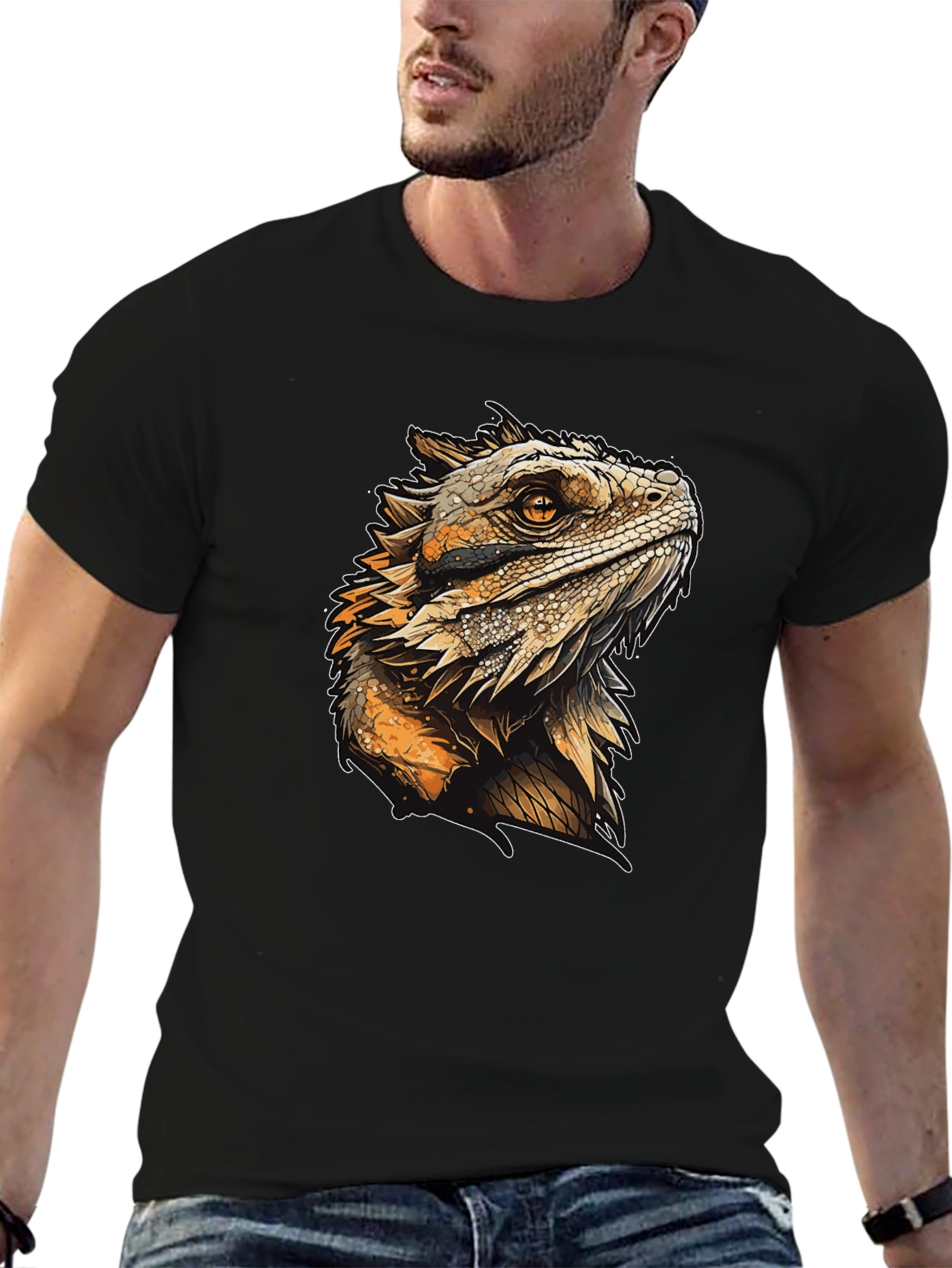 Lizard Graphic Print Black T-Shirt
