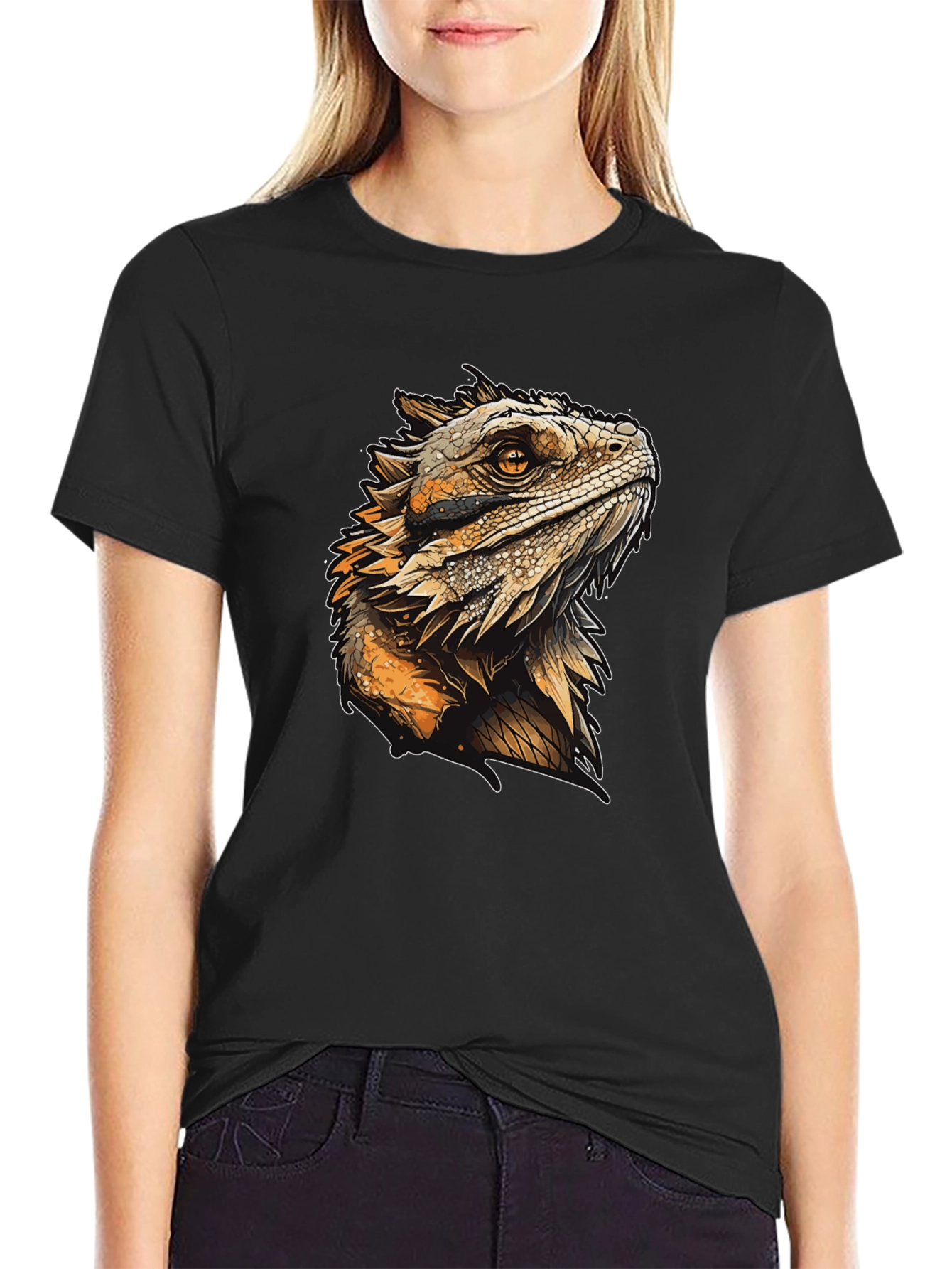 Lizard Graphic Print Black T-Shirt