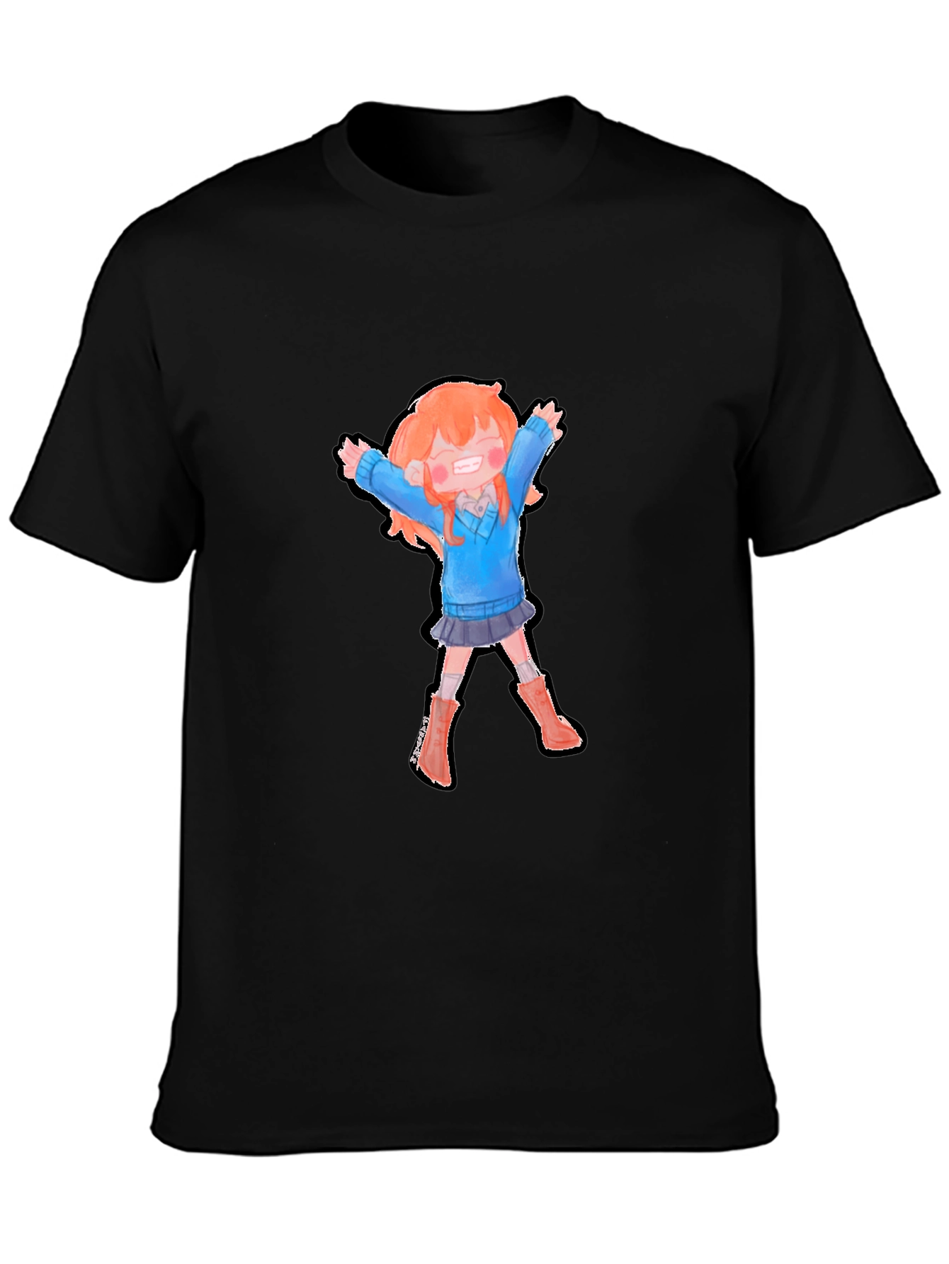 Cartoon Girl Graphic Black T-Shirt