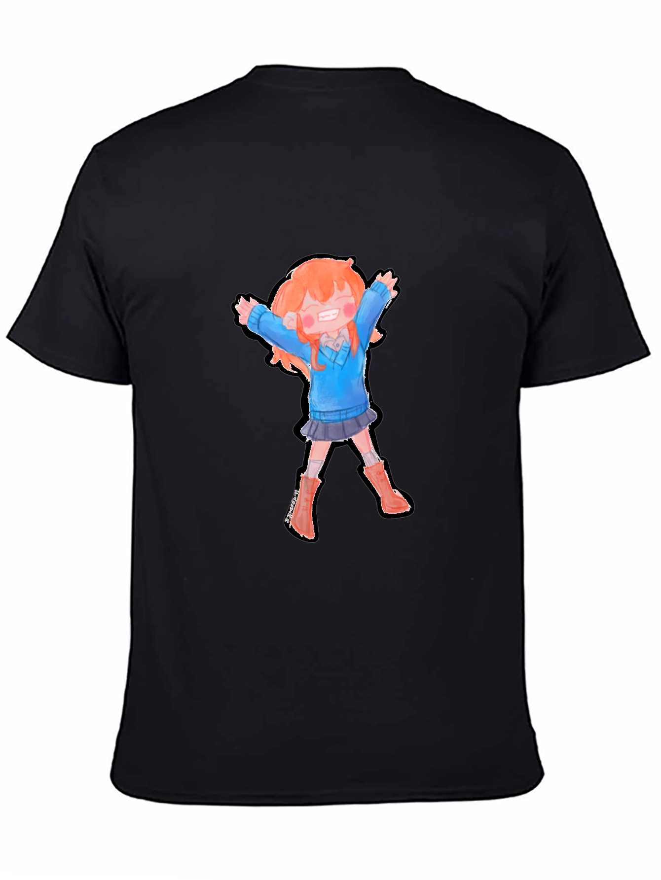 Cartoon Girl Graphic Black T-Shirt