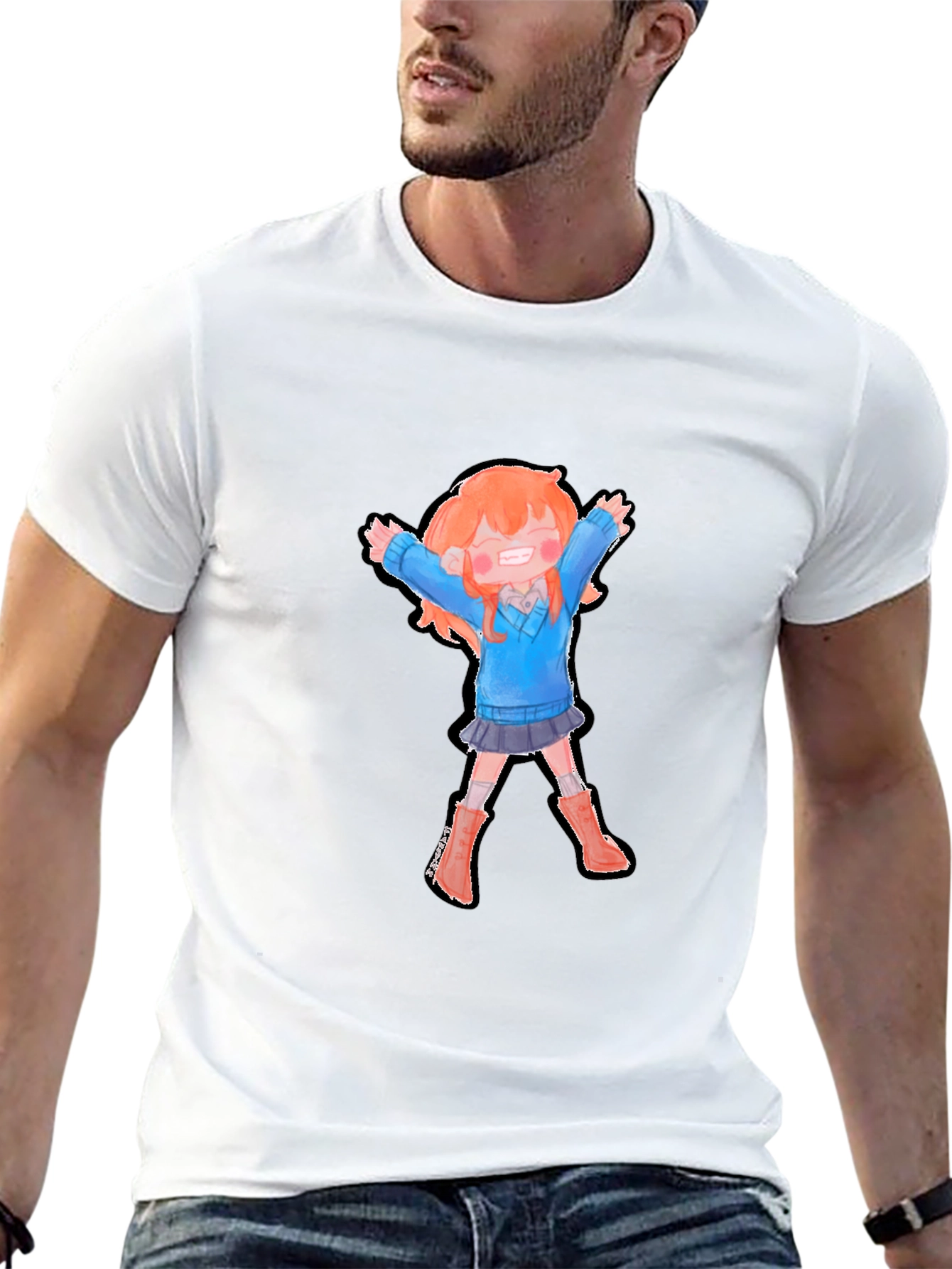 Cartoon Girl Graphic Black T-Shirt