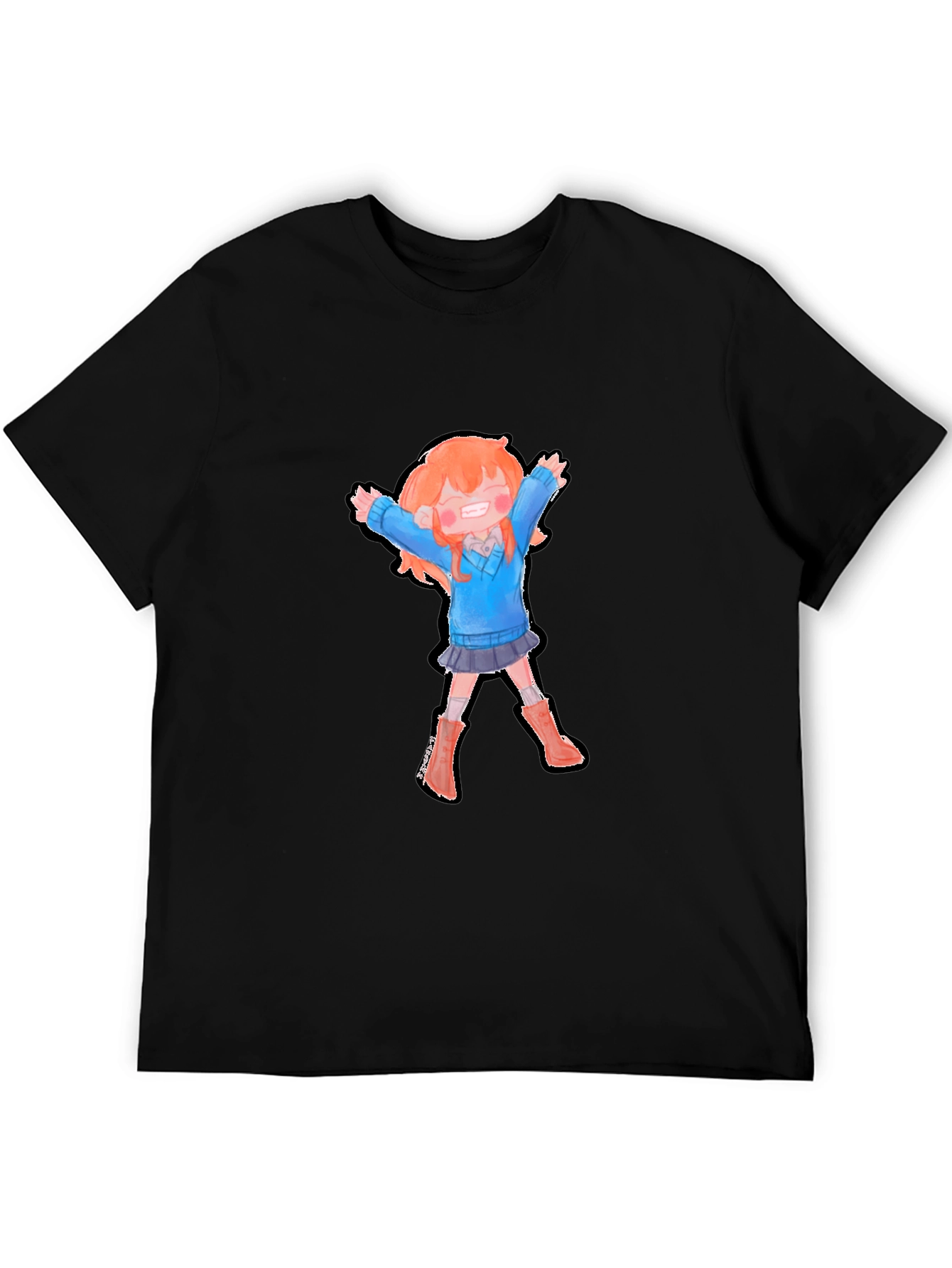 Cartoon Girl Graphic Black T-Shirt