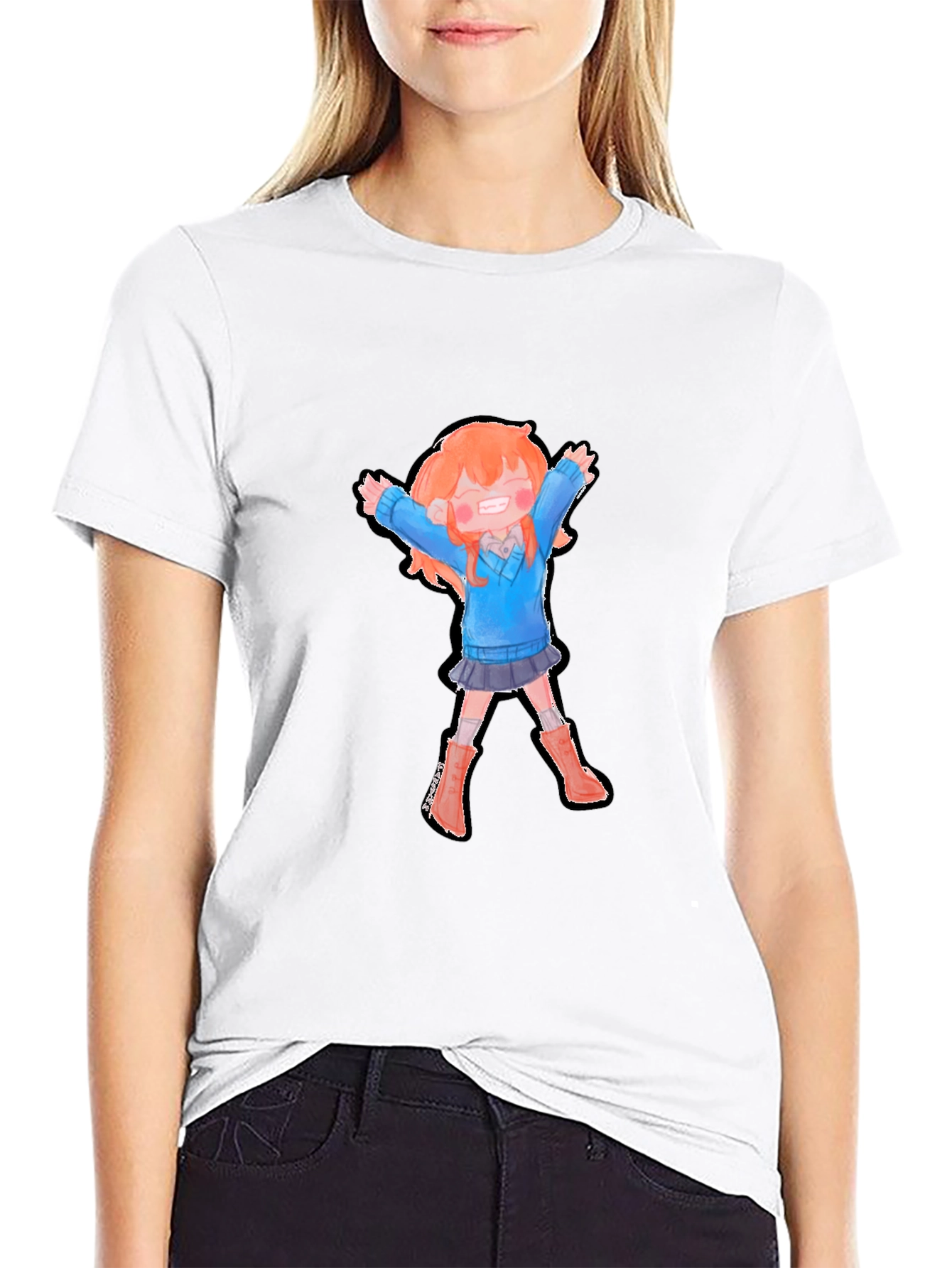 Cartoon Girl Graphic Black T-Shirt