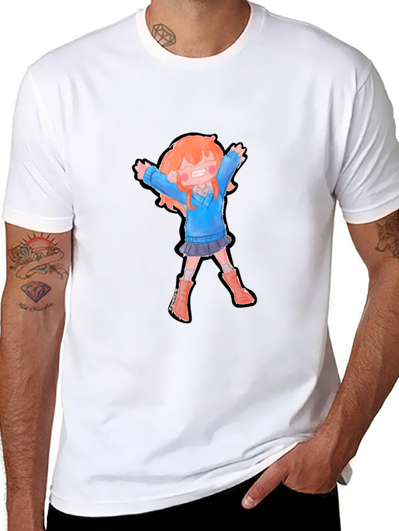 Cartoon Girl Graphic Black T-Shirt