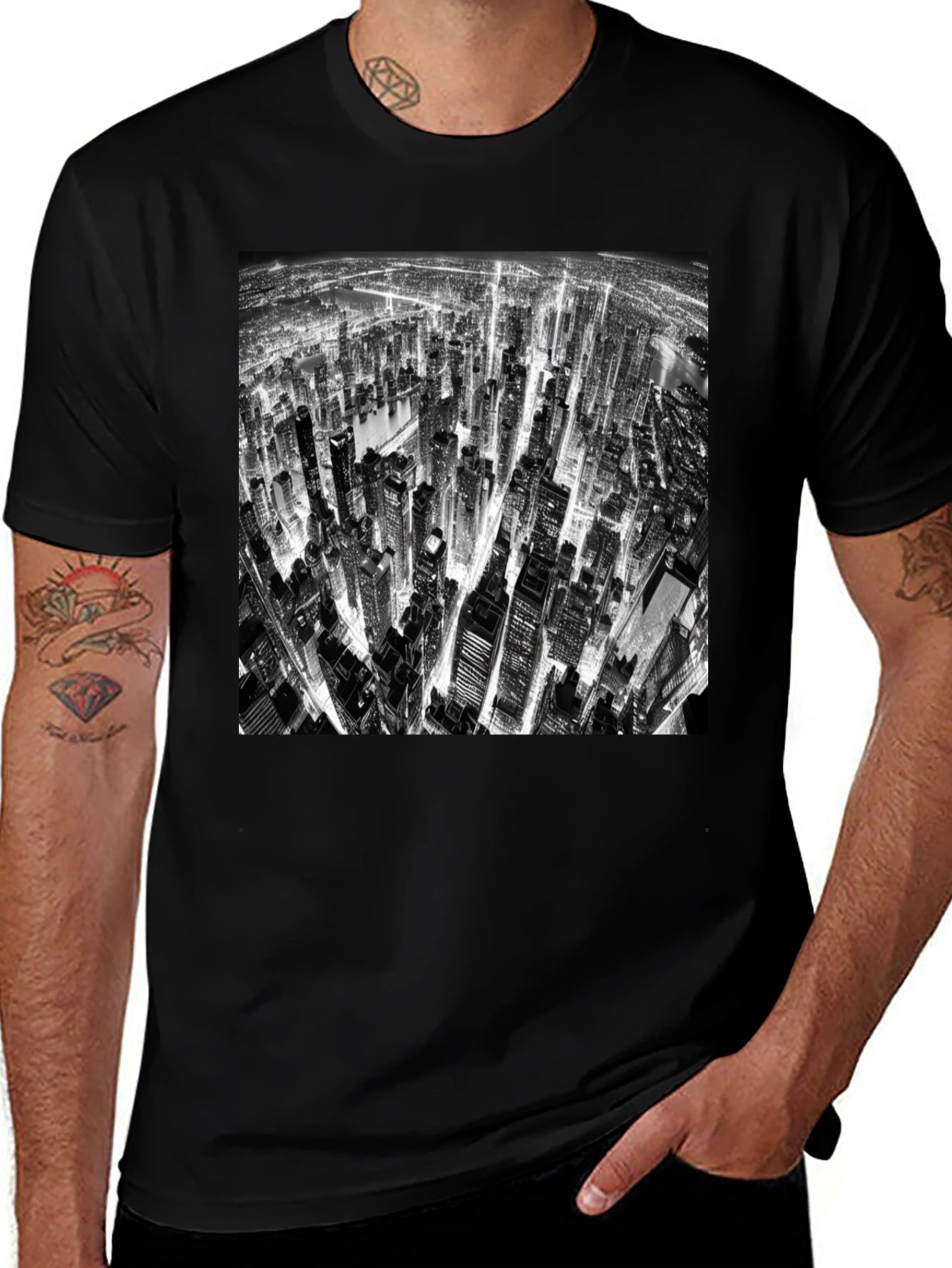 Cityscape Print Black T-Shirt