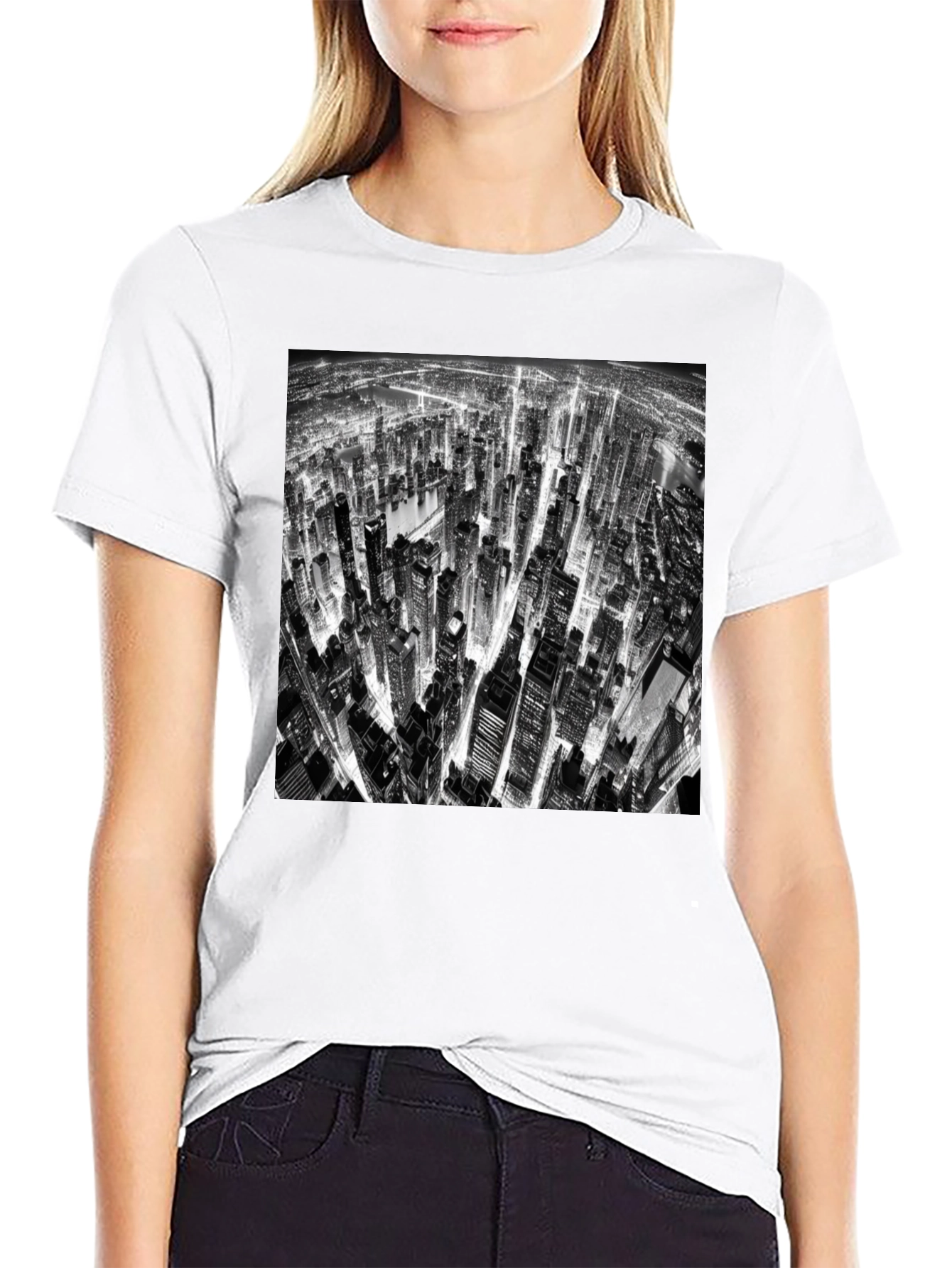 Cityscape Print Black T-Shirt