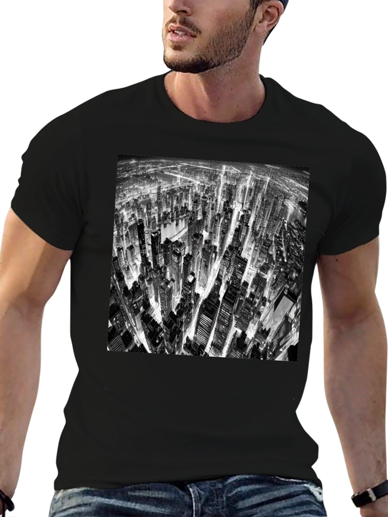 Cityscape Print Black T-Shirt