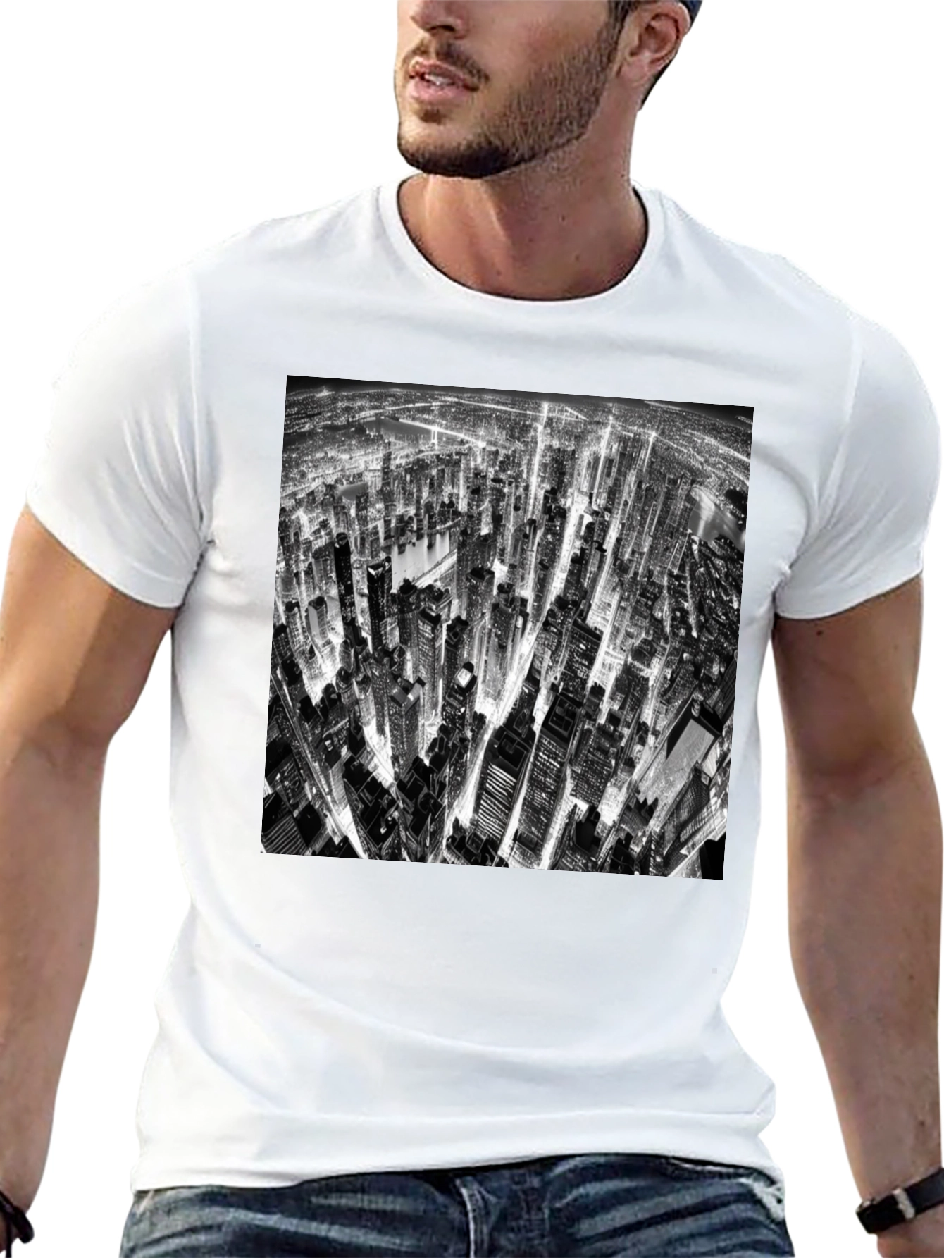 Cityscape Print Black T-Shirt
