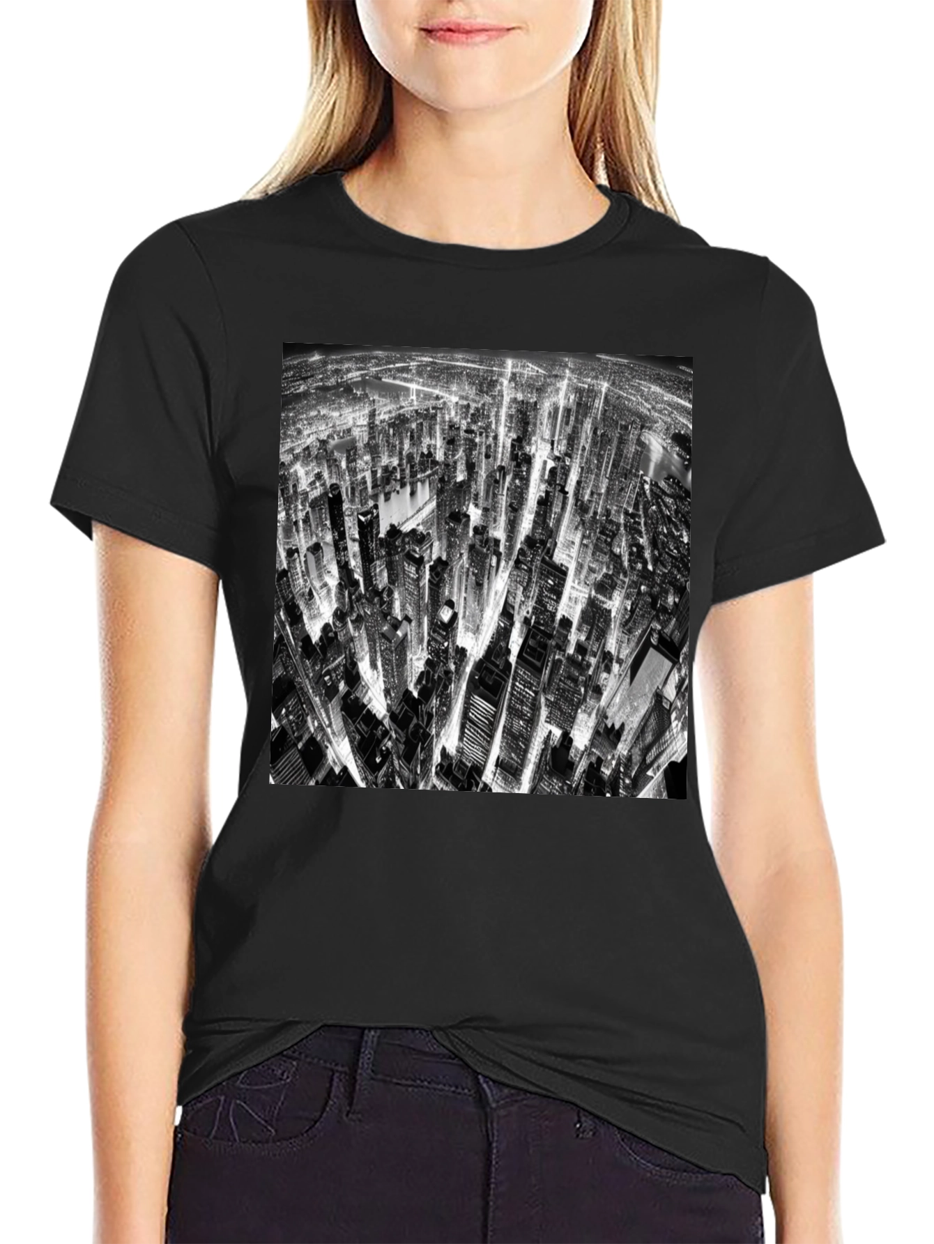 Cityscape Print Black T-Shirt