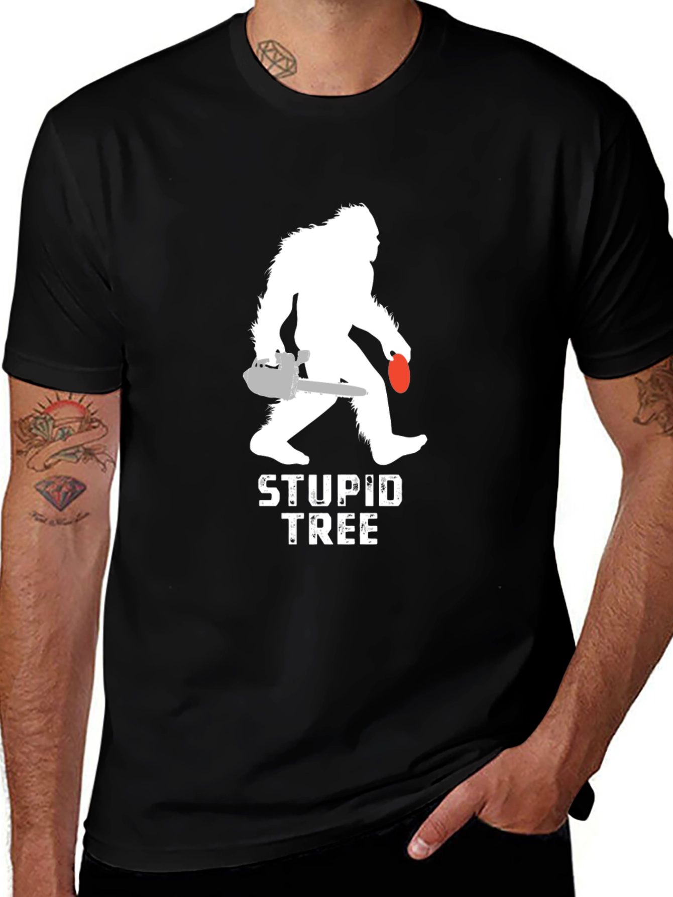 Sasquatch Stupid Tree Graphic T-Shirt