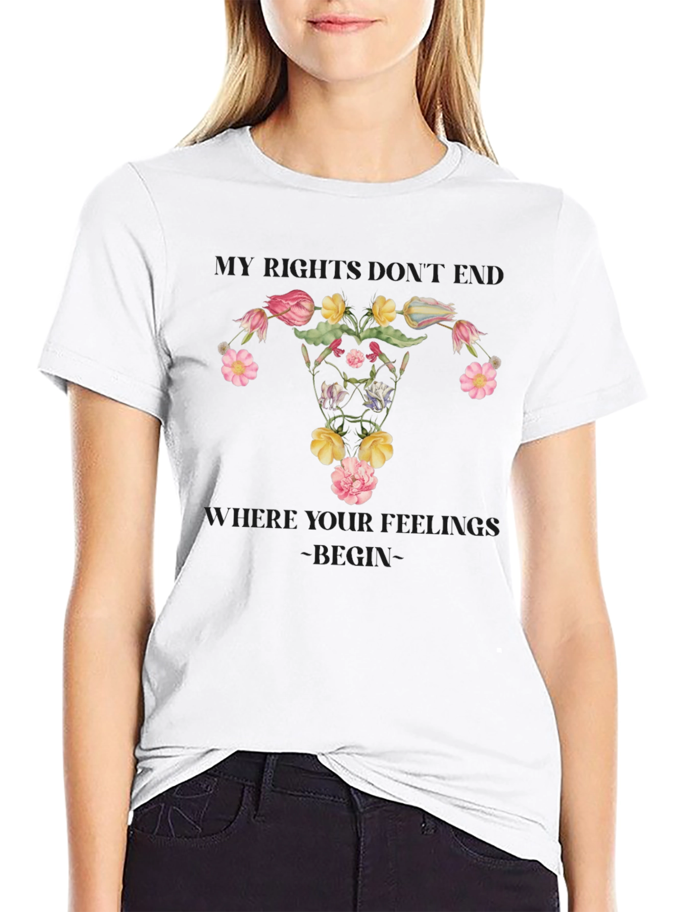 Floral Uterus T-Shirt - My Feelings Dont End